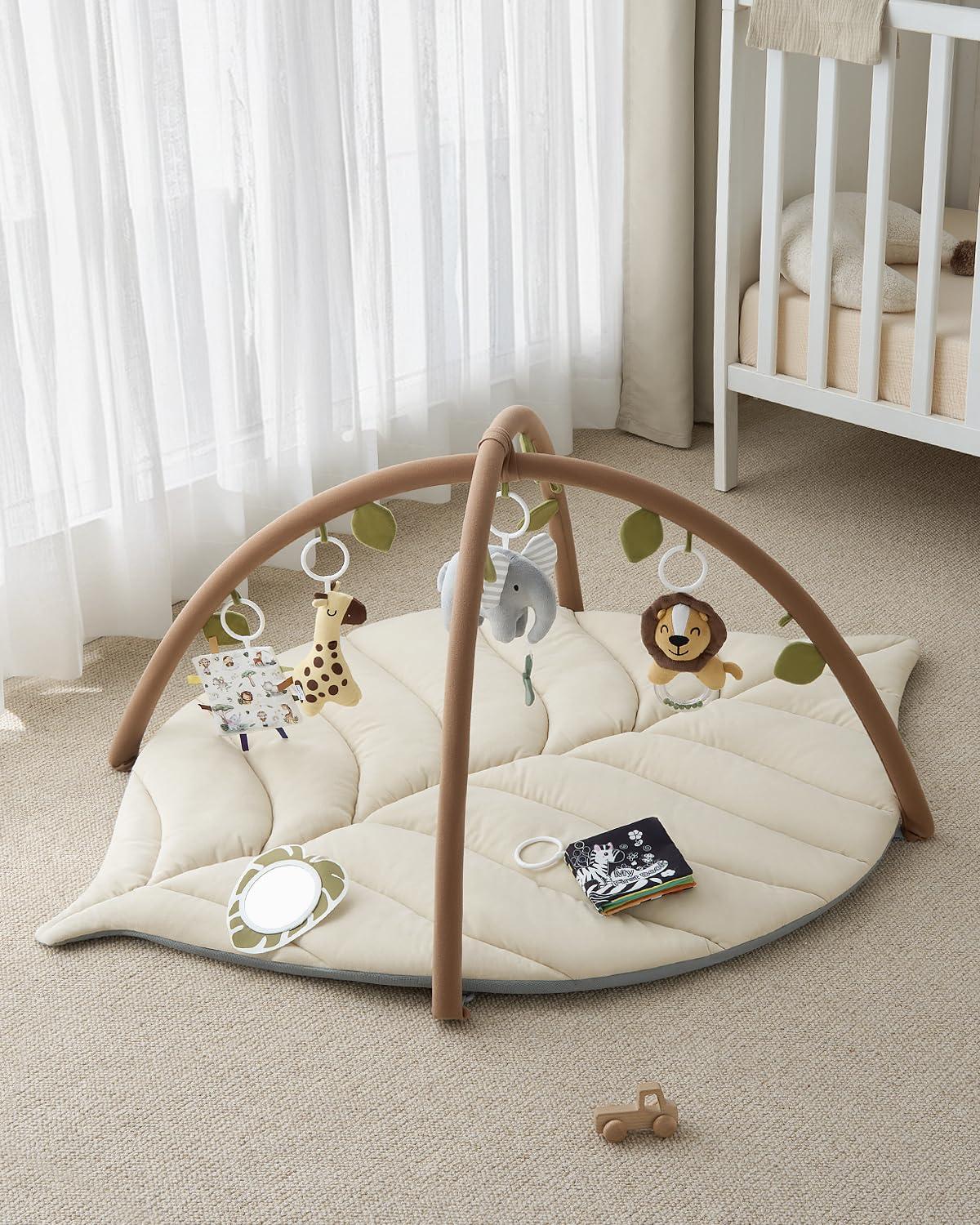 Blissful Diary Blissful Diary Baby Play Gym & Activity Mat, Leaf Shaped Baby Tummy Time Play Mat with 6 Detachable Toys, Promotes Motor Skills & Sensory Development, Newborn Baby Essentials Gift, Oatmeal Beige