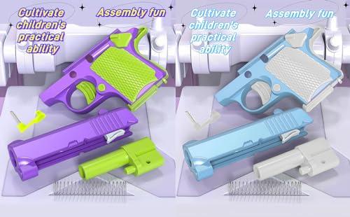 HELOBELA Fidget Toy Gun for ADHD & Anxiety, Mini Stress Relief Fidget Pistols for Kids & Adults, 2-Pack Realistic Fake Gun Fidget Toys, Quiet 1911 3D Printed Slider Gun Gift (Blue&Purple)