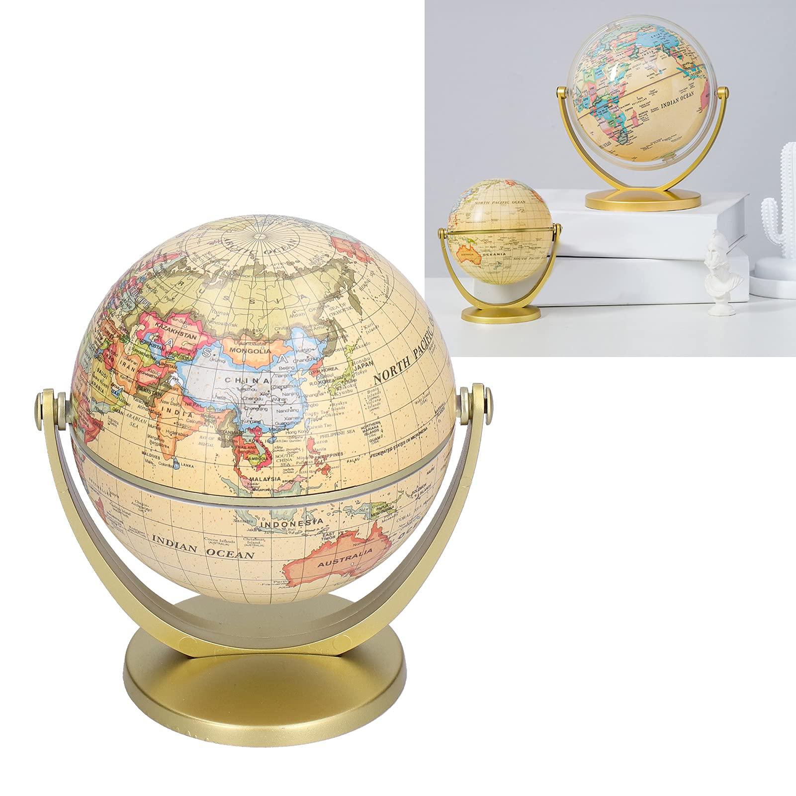 Serlium World Globe, Mini World Map Globe English Edition Desktop Rotating Earth with High Quality Plastic Materials for Geography Teaching for Kids Home Office Desktop Decoration