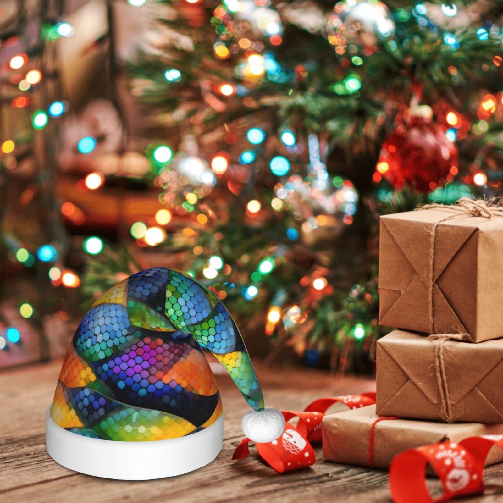 DngSer DngSer Rainbow Fish Scale Classic Santa Hat - Plush Christmas & New Year Headwear - Perfect Xmas Party Supplies & Favors