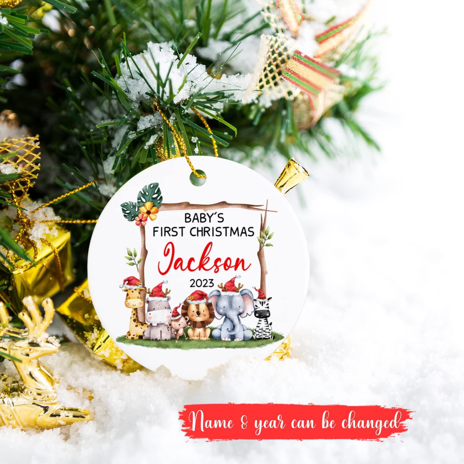 Cenluxy Personalized Baby's First Christmas Ornament 2025, Custom Name & Year Baby Ornament Gift for Newborn New Parents, Woodland Animals Ornament for Baby's 1st Xmas, New Baby Gift for Baby Boy Girl