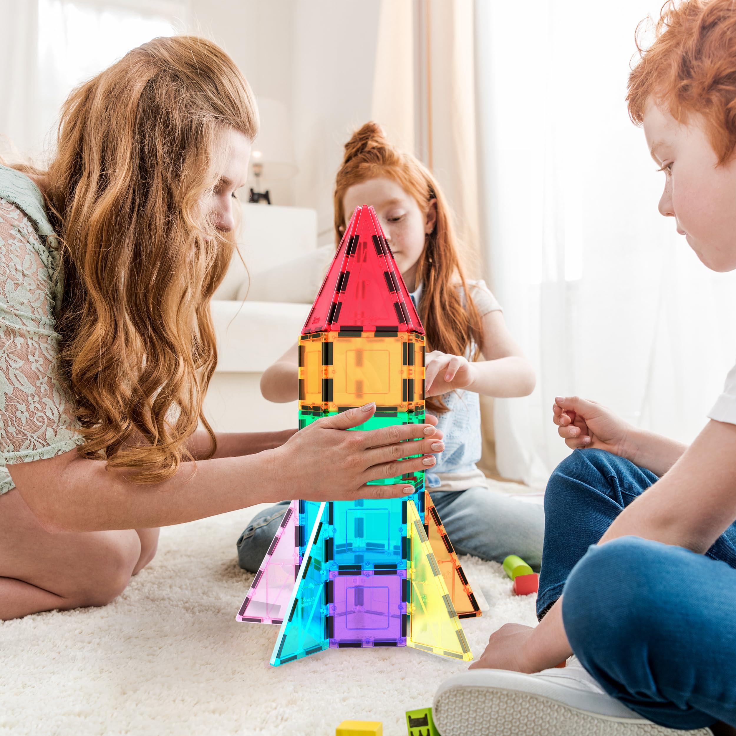 PicassoTiles PicassoTiles Magnetic Building Block Rocket Booster Theme Set Magnet Construction Toy Educational Kit Engineering STEM Learning Playset Child Brain Development Stacking Blocks Playboard PT32