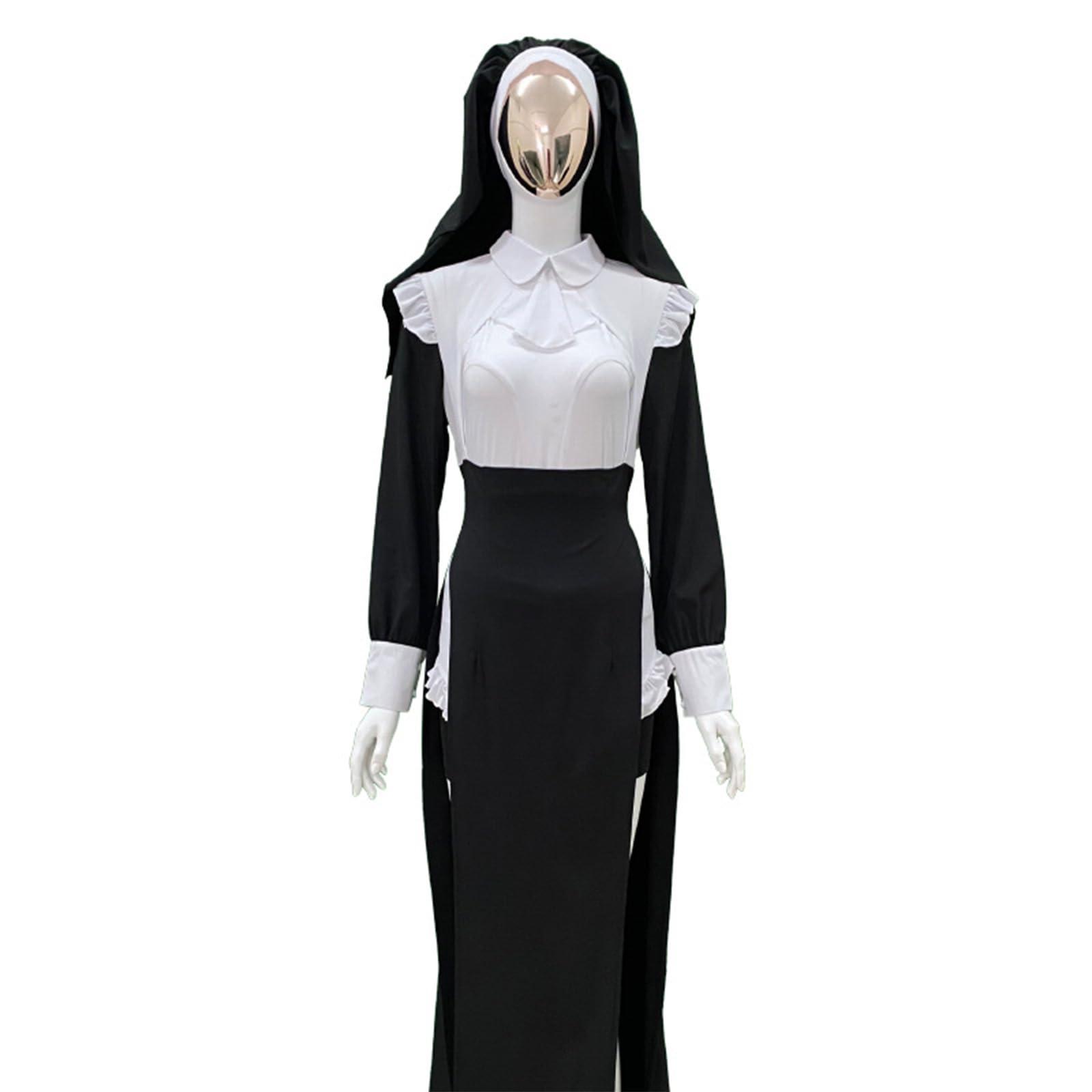 Cos-Animefly Cos-Animefly 2 Pieces Nun Costume Nun Cosplay Black Priest Mary Priest Mother Superior Costume Nun Habit