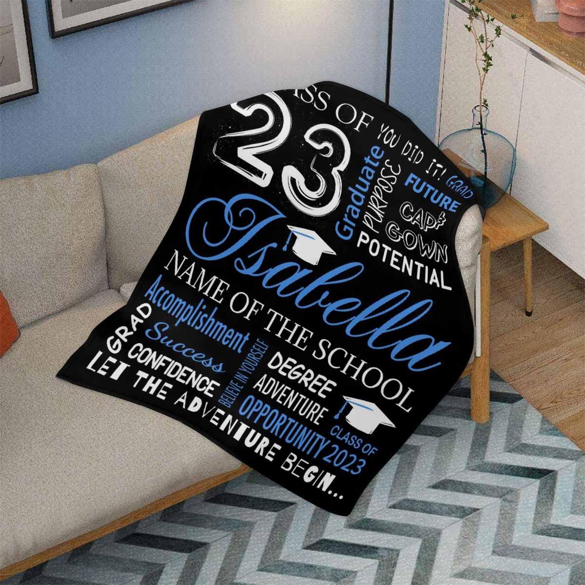 Newcos Customized Fleece Blankets with Name for Daughter Son Granddaughter Personalized Graduation Blankets for Class of 2023 Seniors Students 50"x60"