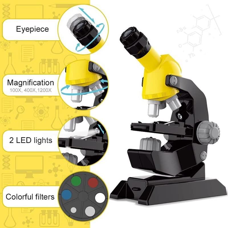JOEBO Microscope Kit Microscope for Kids, Compound High Magnification Beginner Microscope Science Kit Microscope Lens Adapters (Color : Yellow)