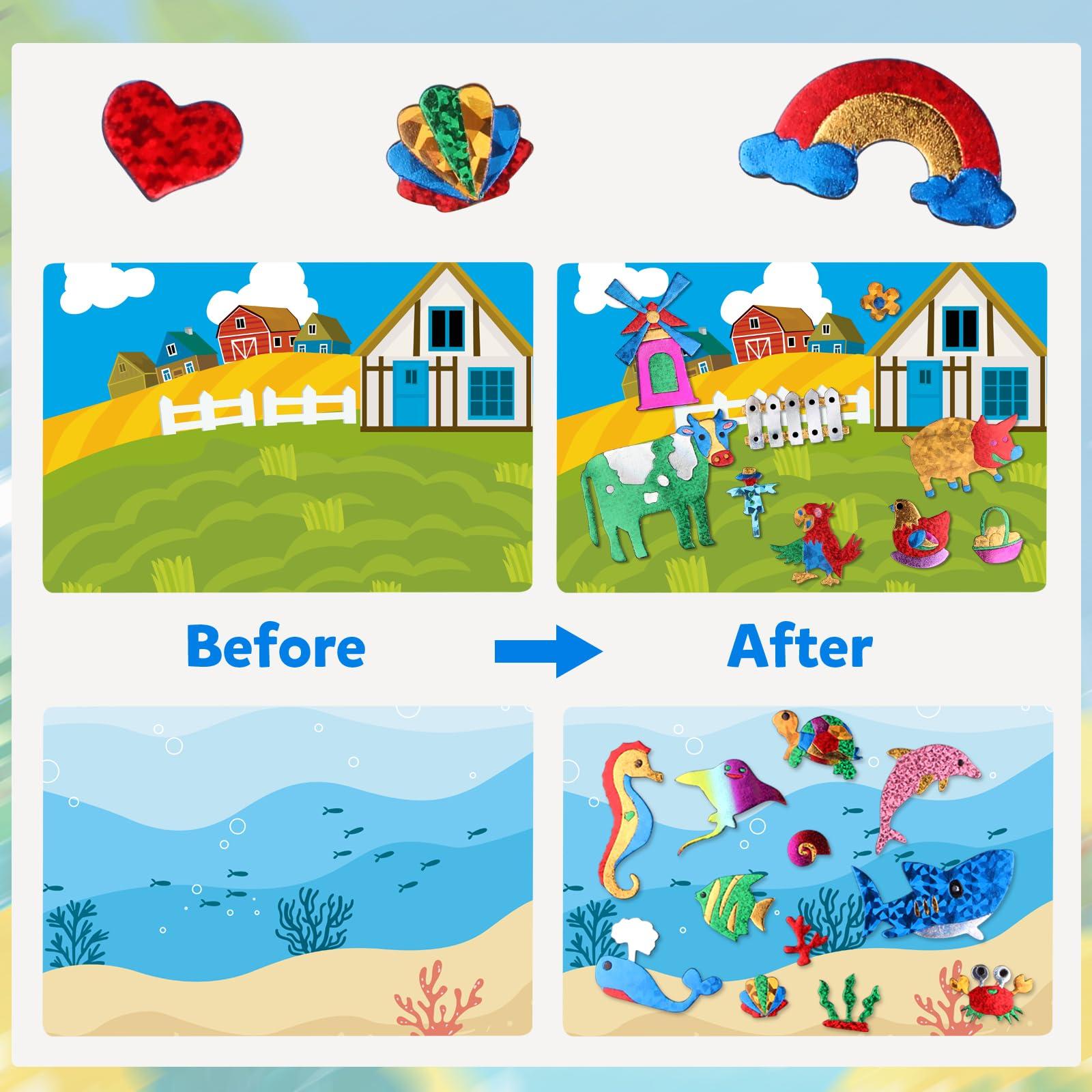 Vinlon Vinlon Foil Art Kit for Kids - Foil Fun Arts and Crafts, Mess Free Kids Travel Activities Toys, DIY Craft Supplies, Valentine Easter Birthday Gifts for Boys and Girls Ages 4 5 6 7 8 9 10 Years Old