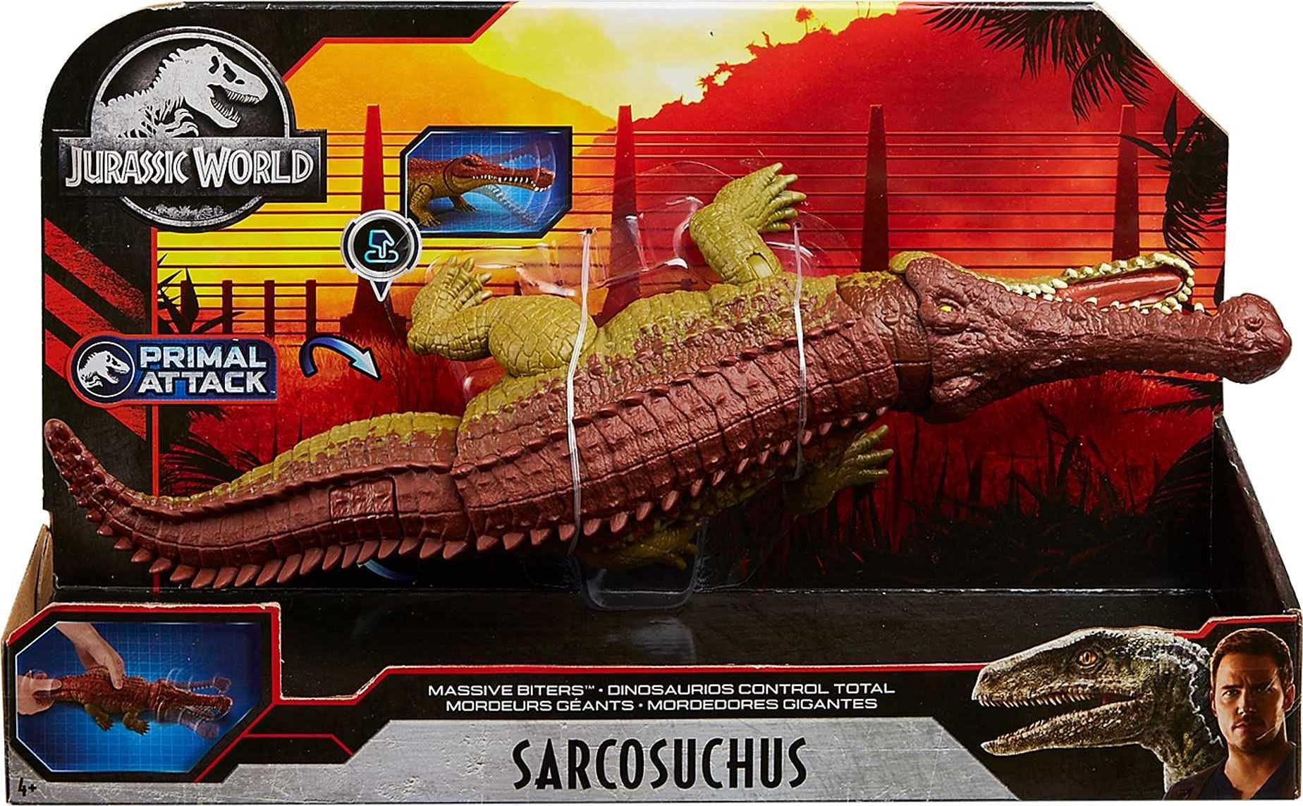 Jurassic World Toys Mattel Jurassic World Massive Biters Sarcosuchus Dinosaur Action Figure Toy, Posable Large Species, Strike & Chomp Motion