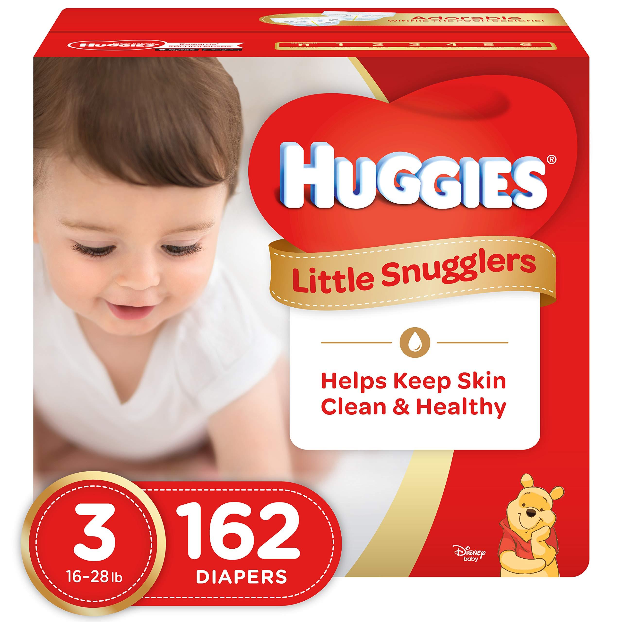 HUGGIES Huggies Little Snugglers Baby Diapers, Size 3, 162 Count, Unscented, Hypoallergenic, DryTouch Liner, Pocketed Waistband, Wetness Indicator, Double Grip Strips