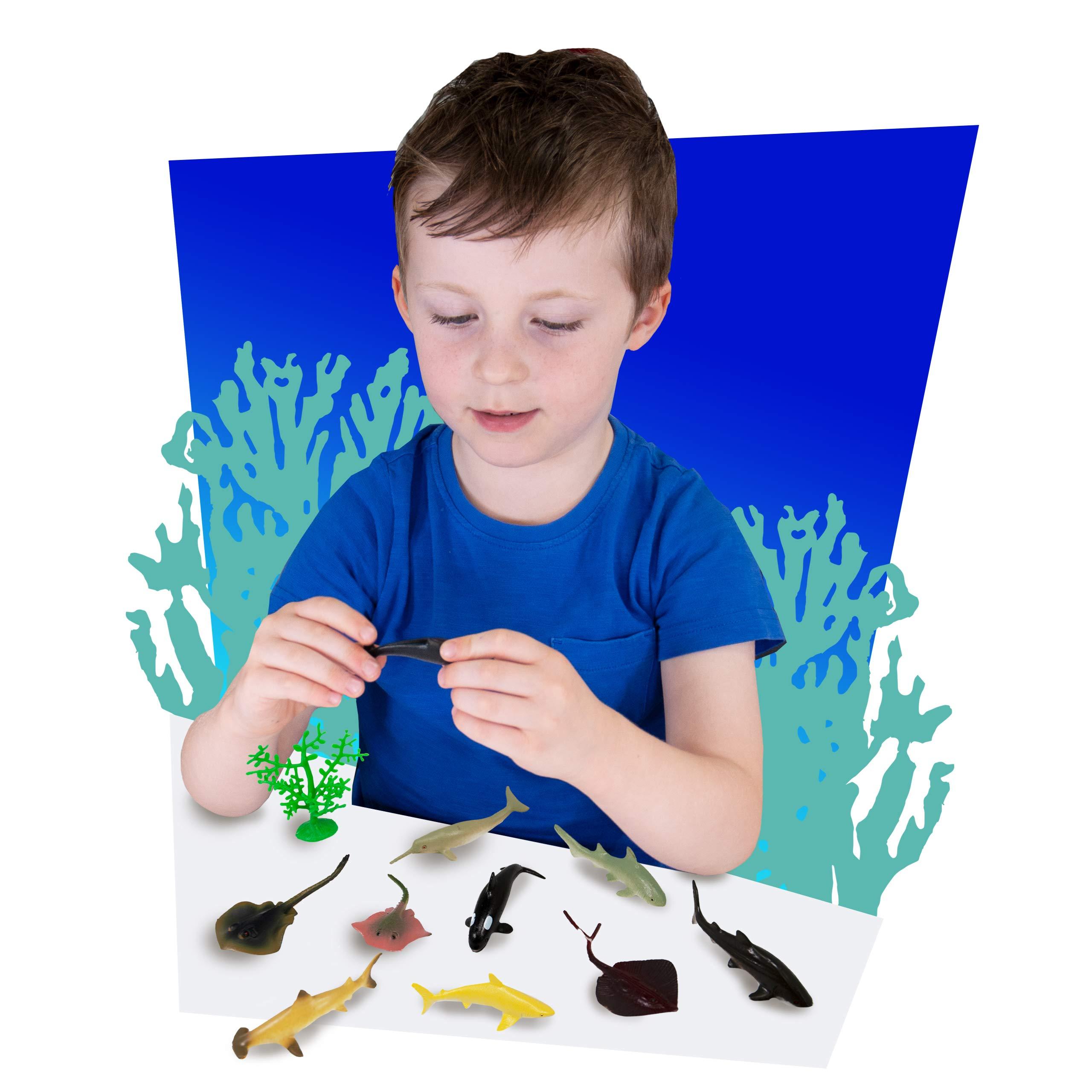 Cubitube Cubitube - Shark from Deluxebase. 11 Piece Small Shark Figurines and Play Accessories Collection. Reusable Plastic Storage Tube of Ocean Mini replicas.