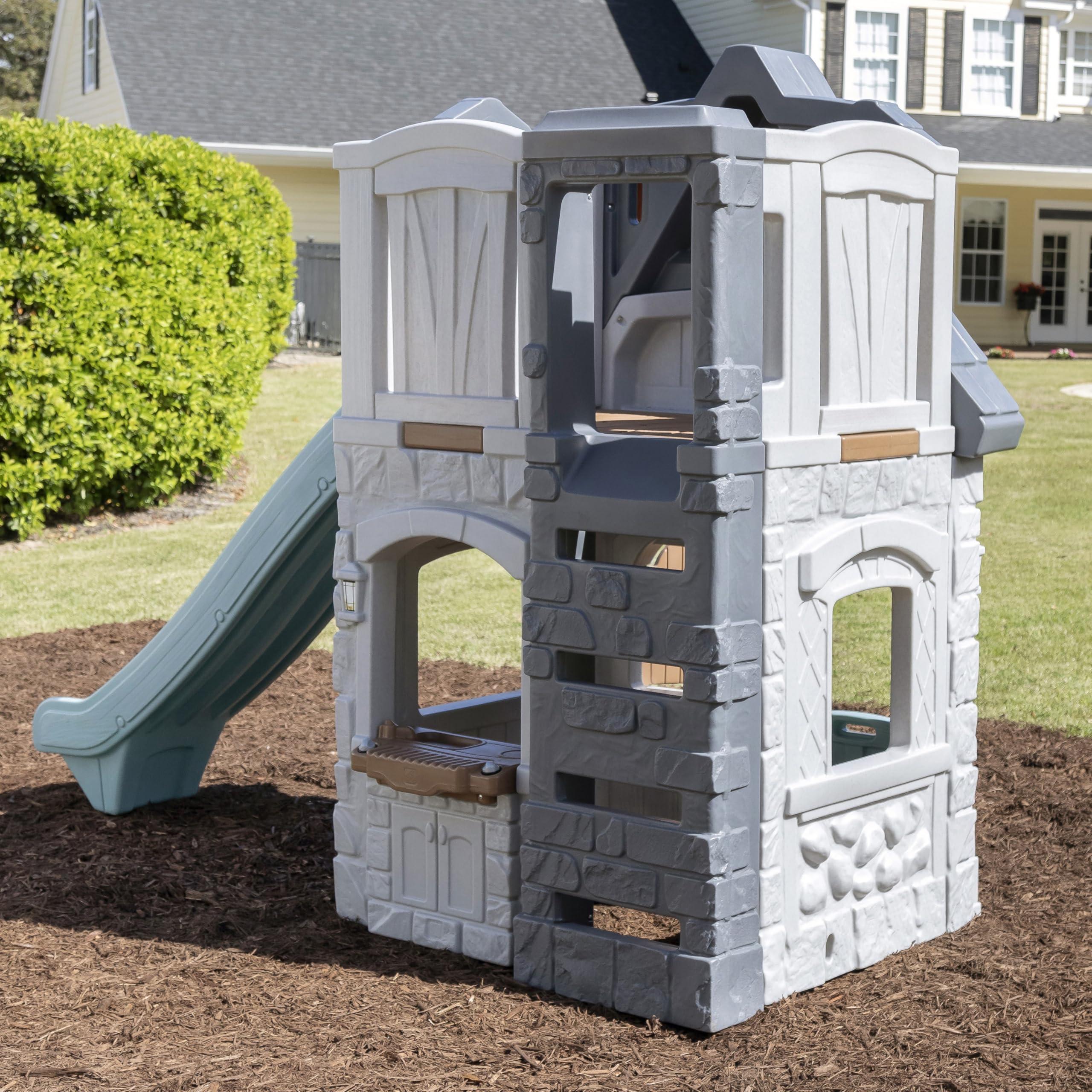 Step2 Step2 Enchanting Adventures 2-Story Kids Playhouse, Outdoor Playhouse with Kitchenette & Slide, Rock Climbing Wall, Made of Durable Plastice, For Toddlers 4-8 Years Old