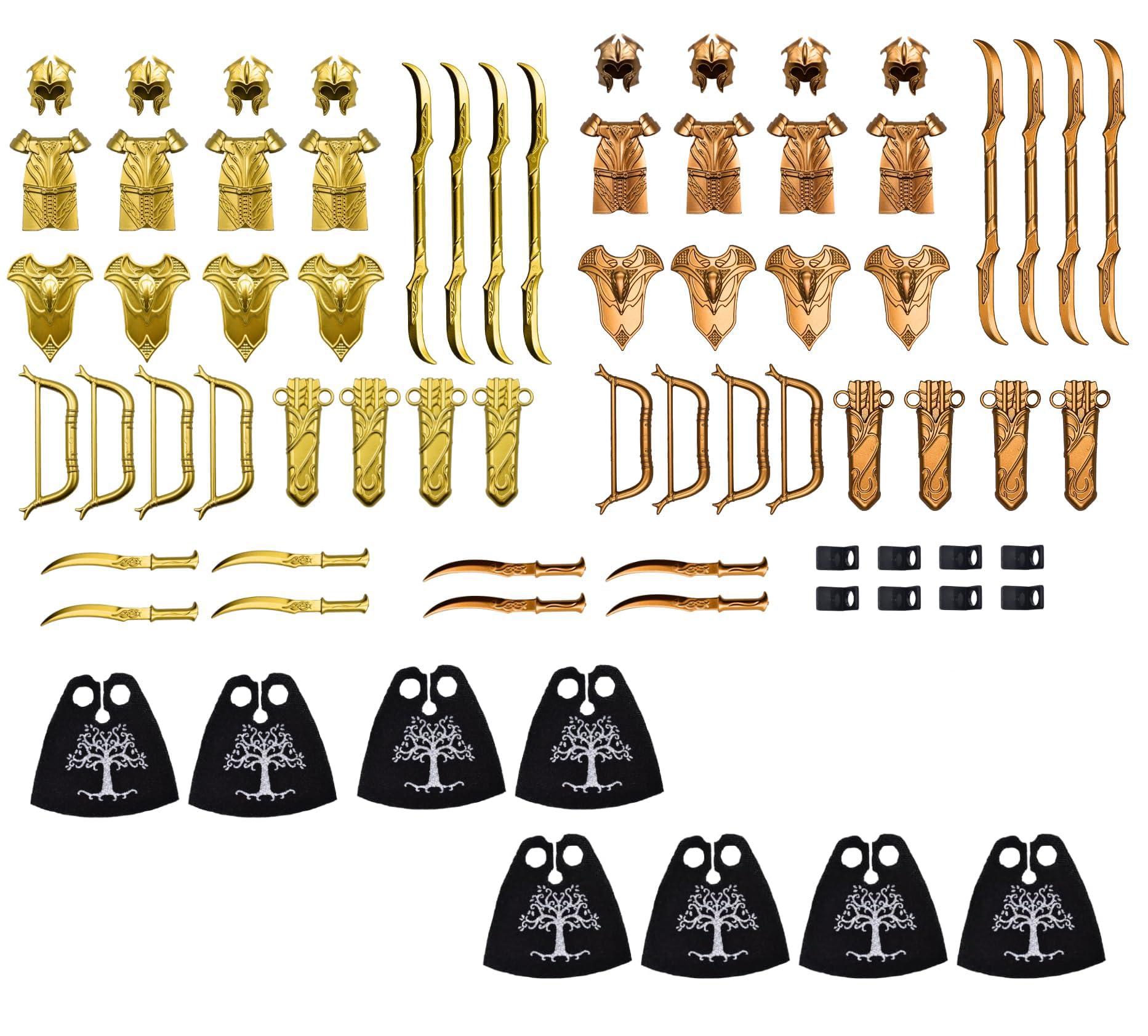 MAGMA BRICK MAGMA BRICK Elf Metalic Gold and Rose Gold of Lances, Bows, Sword, Helm and Armour for Major Brand Building Block Minifigure 72 PCS