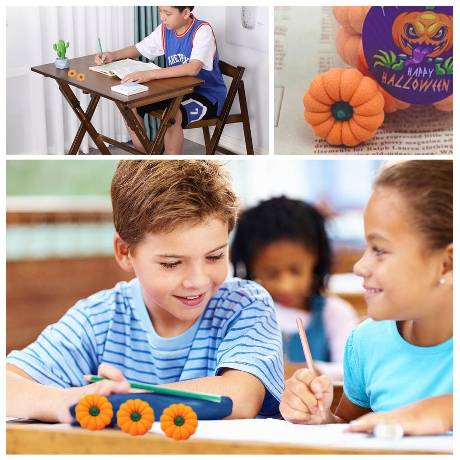 RUIFUU 18Pcs Halloween Pumpkin Erasers Bulk Fall Mini Erasers 3D Fun Erasers Goody Bag Filler Teacher Rewarding Gift, Classroom Prize