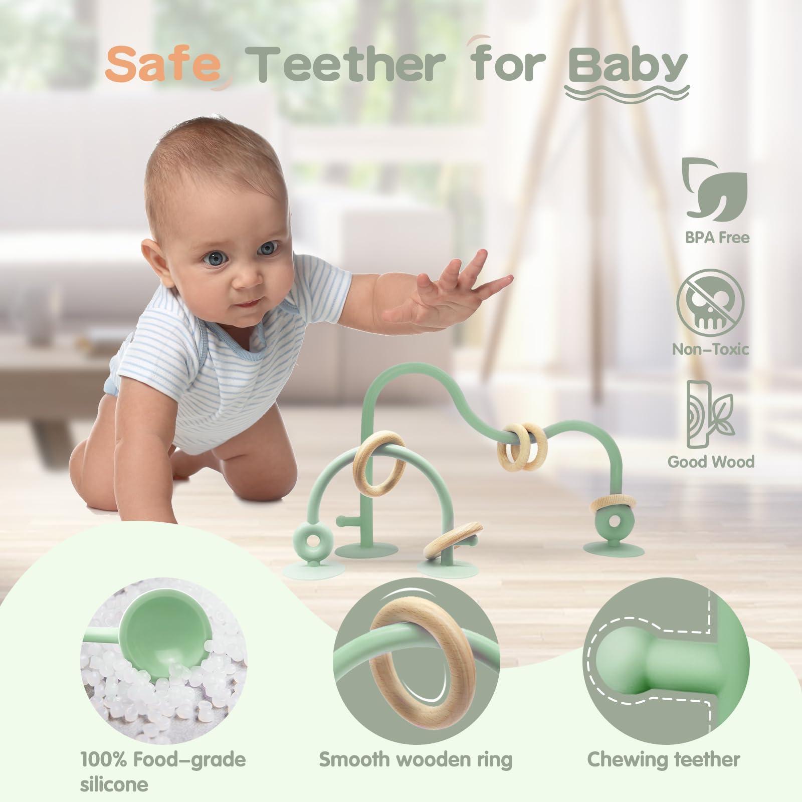 oiimllby High Chair Suction Cup Toys for Babies 6-12 Months, Baby Sensory Chew Toys, Suction Baby Toy for High Chair, Montessori Toys for Babies 0-6 months, Silicone Baby Teething Toys 6-12 12-18 Months(Green)