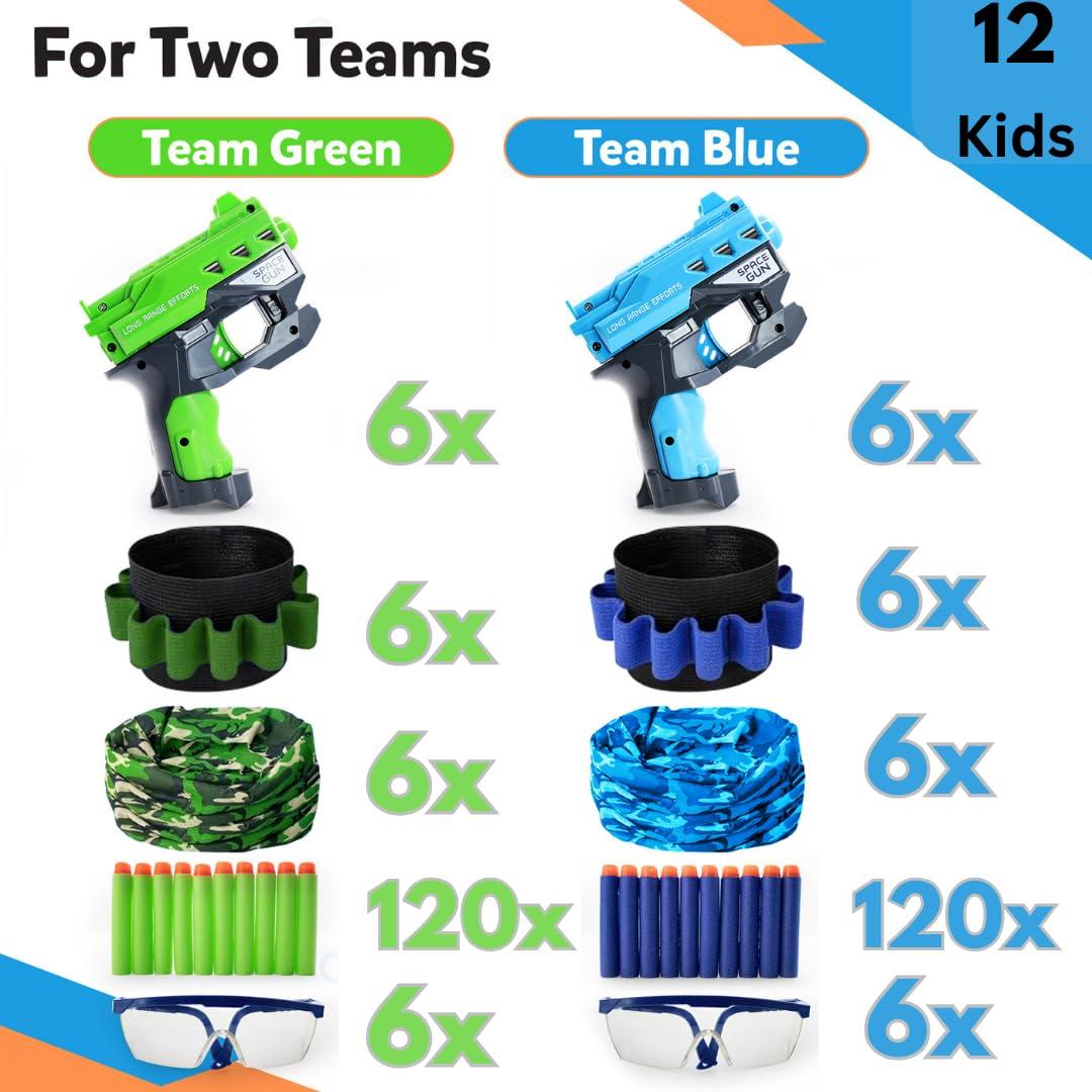 wishery Wishery Accessories for Nerf Party Supplies, Nerf Party Favors - 12 Sets. Boys Birthday, War Bulk Pack. Mini Guns, Darts, Glasses, Masks, Wristbands