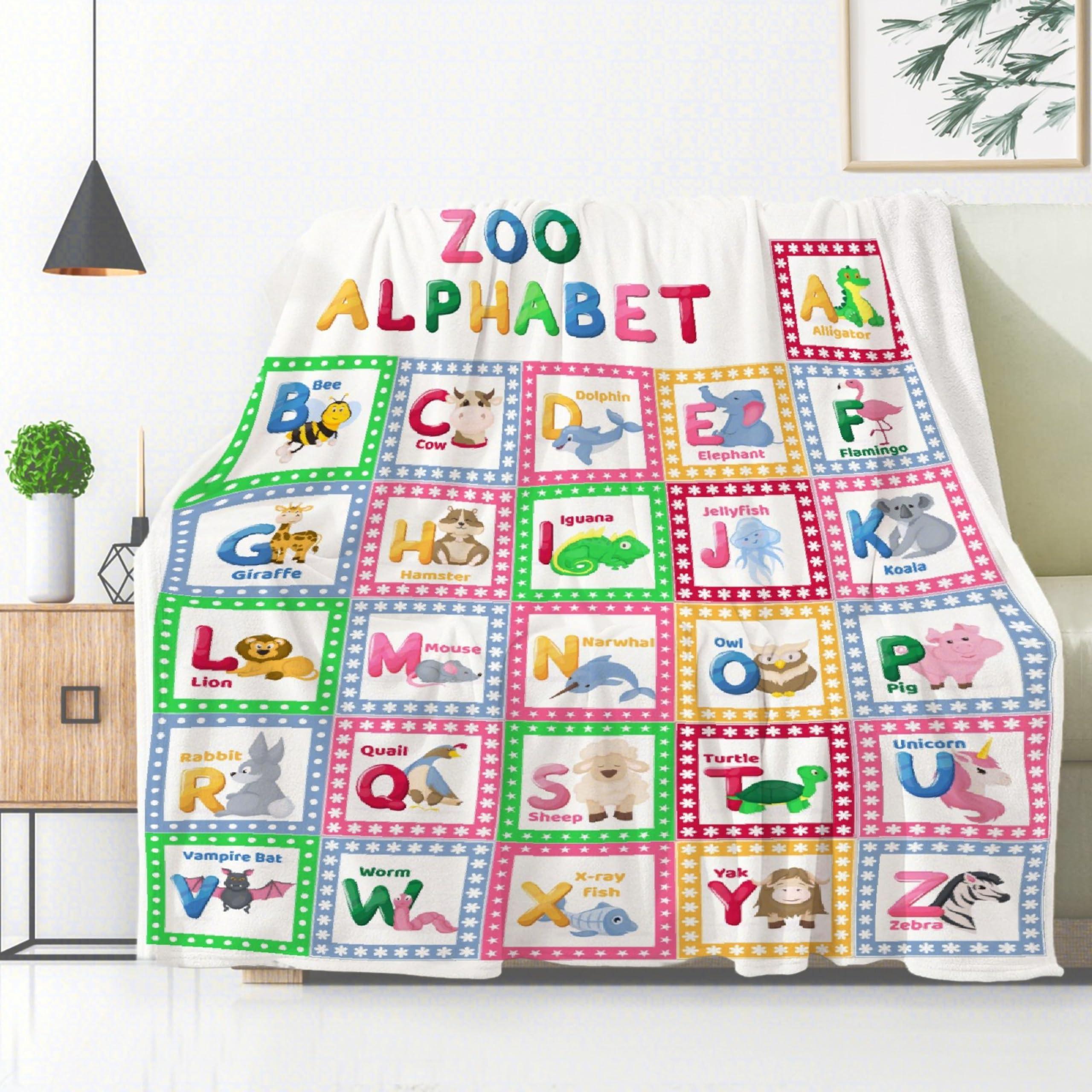 YABUKITA YABUKITA Animal Alphabet Blanket Throw ABC Throw Blanket Educational Learning Throw Blanket Alphabet Nursery Decor for Bedroom Playroom 40x50in for Kids/Child
