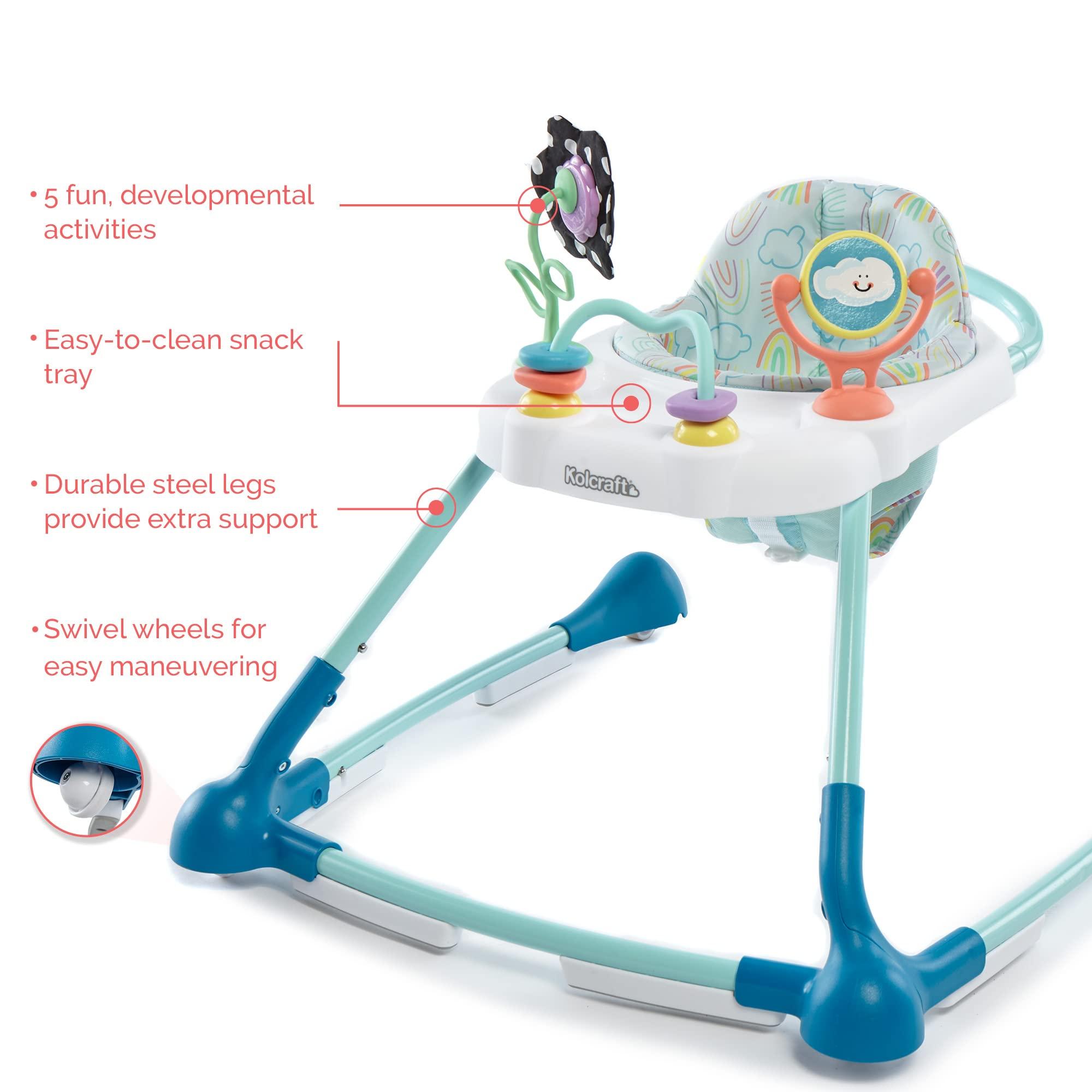 Kolcraft Kolcraft Tiny Steps Too Baby Walker, 2-in-1 Infant and Baby Activity Push Walker with Steel Base, Seated or Walk-Behind with wheels for Baby Girl or Boy, Baby Gift - Clouds and Rainbows
