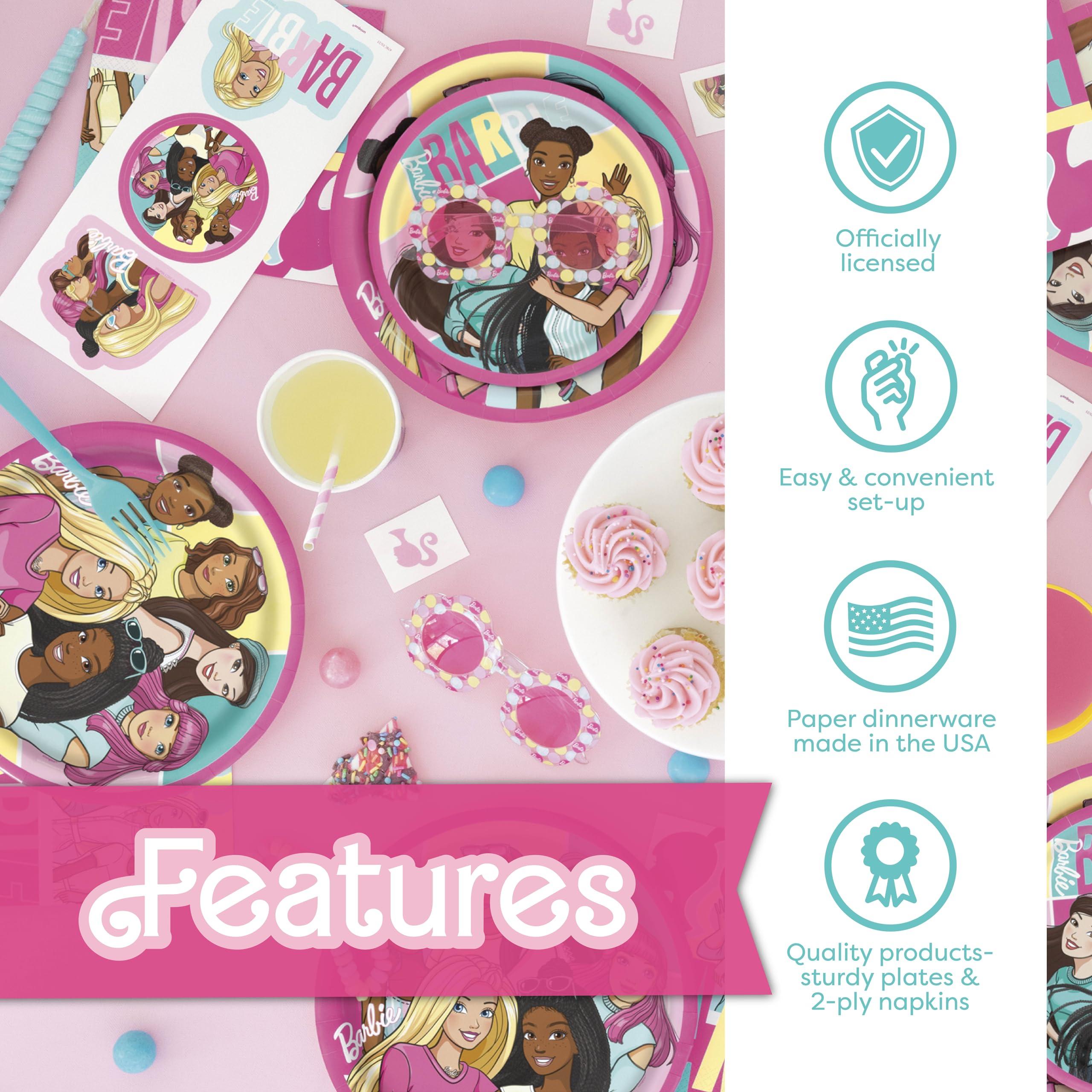 Unique Unique Barbie Party Decorations | Serves 16 Guests | Officially Licensed | Barbie Birthday Decorations | Barbie Birthday Party Supplies | Barbie Tablecover, Plates, Napkins, Button