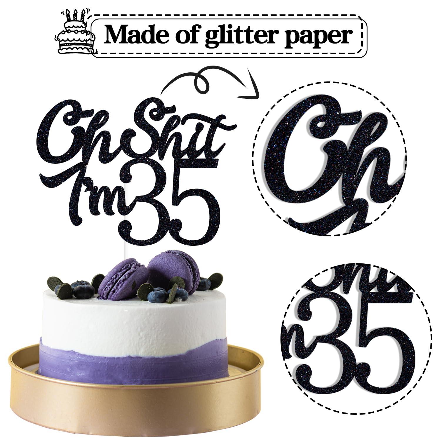 We Can Bearly Wait Black Glitter Oh Shit I\'m 35 Cake Topper, Happy 35th Birthday/Holy Shit You\'re 35/Thirty Fucking Five, Funny 35th Birthday Party Decorations Supplies