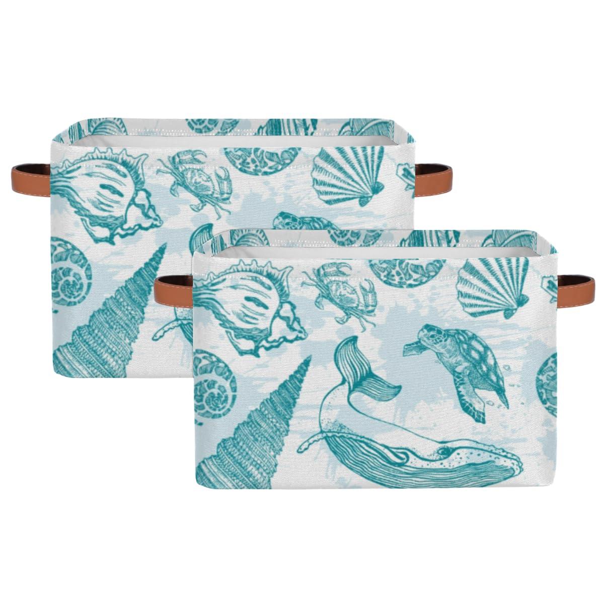 JXDXHCW JXDXHCW Whales Printed Storage Basket Bins with Handles Collapsible Basket Canvas Fabric For Bedroom Home Office