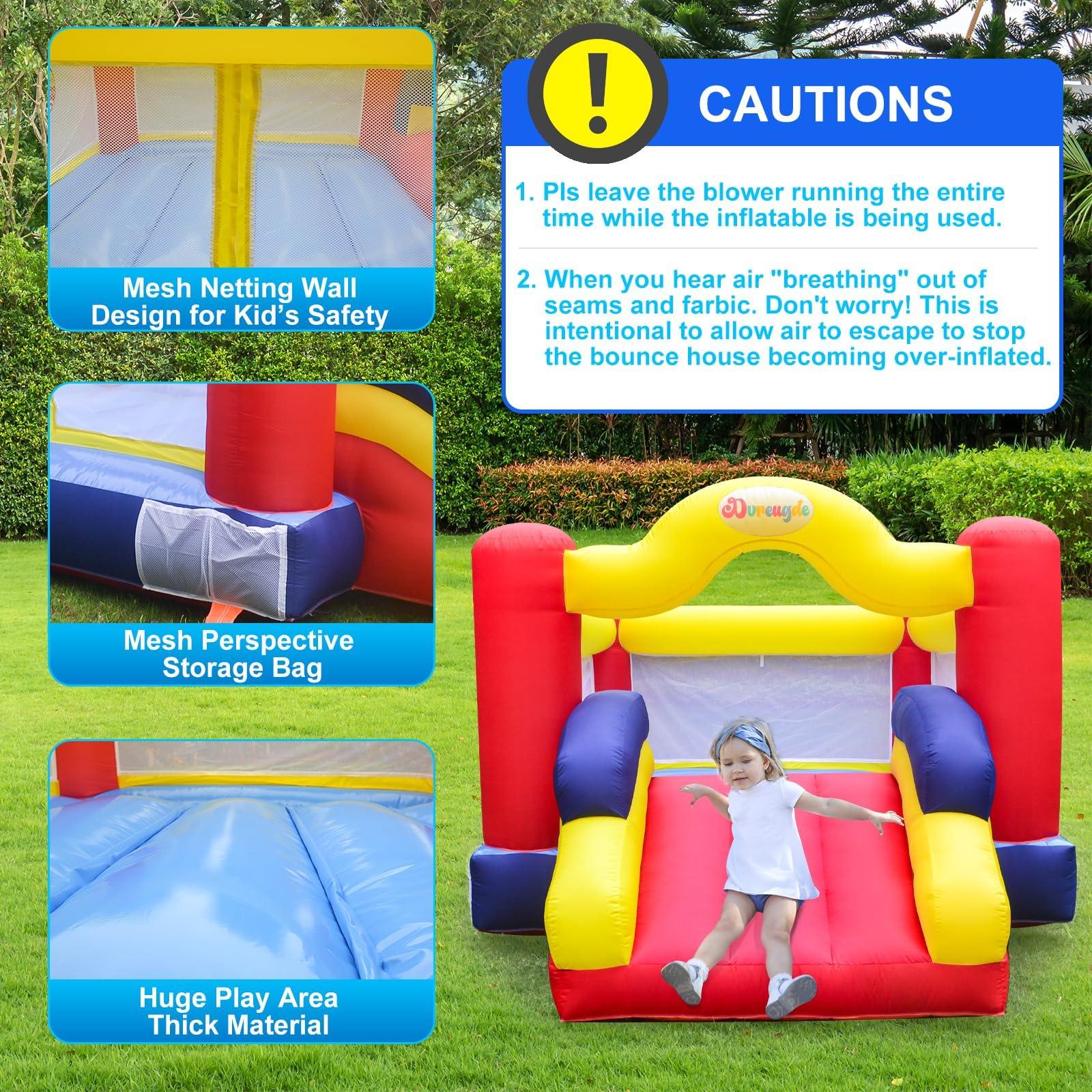Dvreugde Dvreugde Bounce House, Inflatable Bouncer with Air Blower and Slide, Family Backyard Bouncy Castle with Dart Ball Game, Bouncy House for Kids, 12 ft x 9 ft x 7 ft H