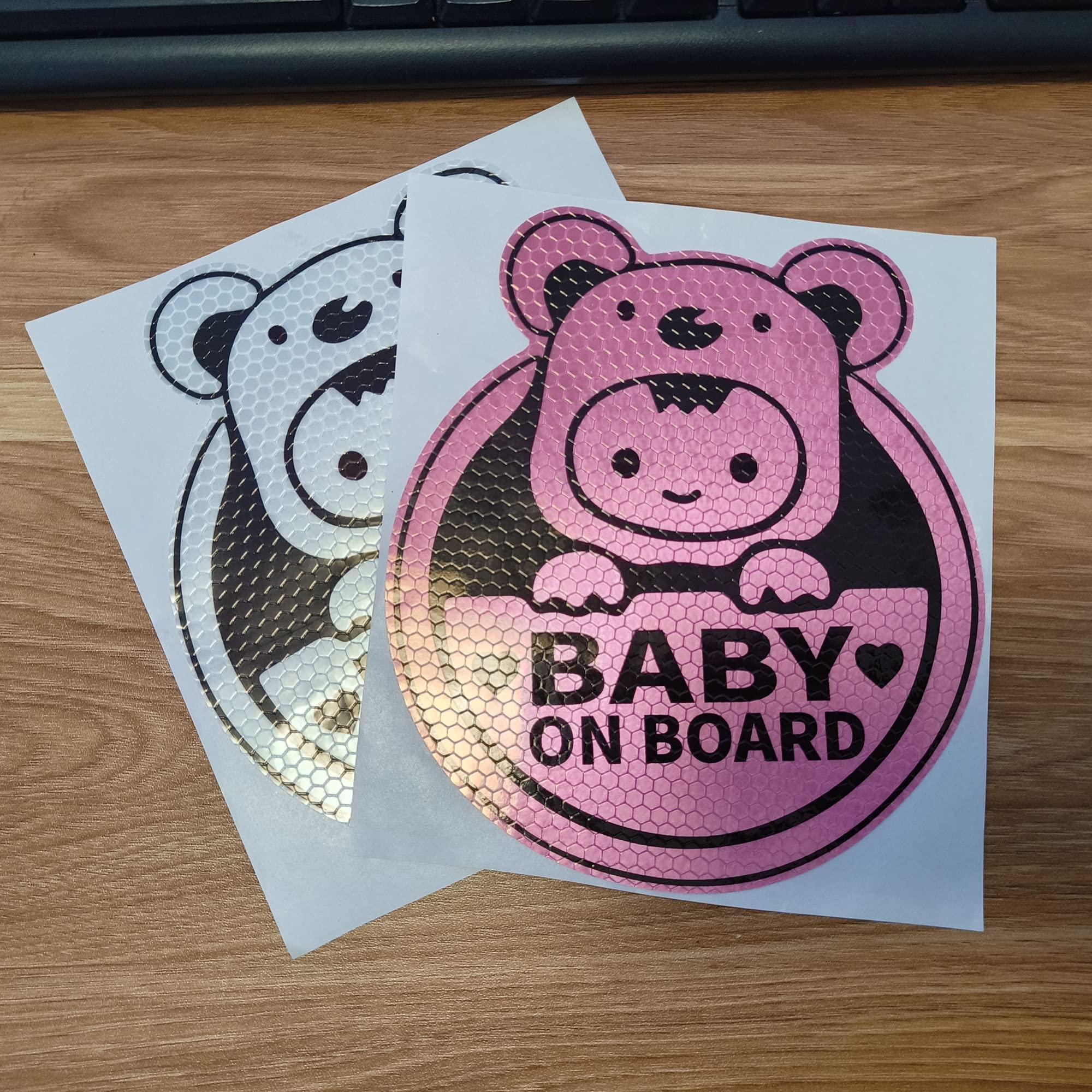 Dreothy Dreothy 2pcs Baby on Board Reflective Sticker for Cars Funny Baby Safety Warning Sign Car Stickers and Decals Waterproof Vinyl Stickers for Auto Bumper Window Decals 5.9x6.88 inch(Pink)