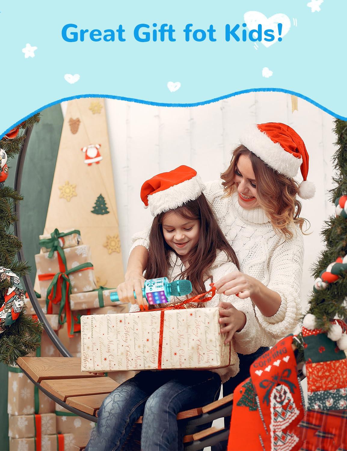 Amazmic Amazmic Kids Karaoke Microphone Machine Toys for Girls Bluetooth Microphone with LED Light, Birthday Gift for Girls Boys 3 4 5 6 7 8 9 10 11 12 Year Old Kids Toys(Blue)