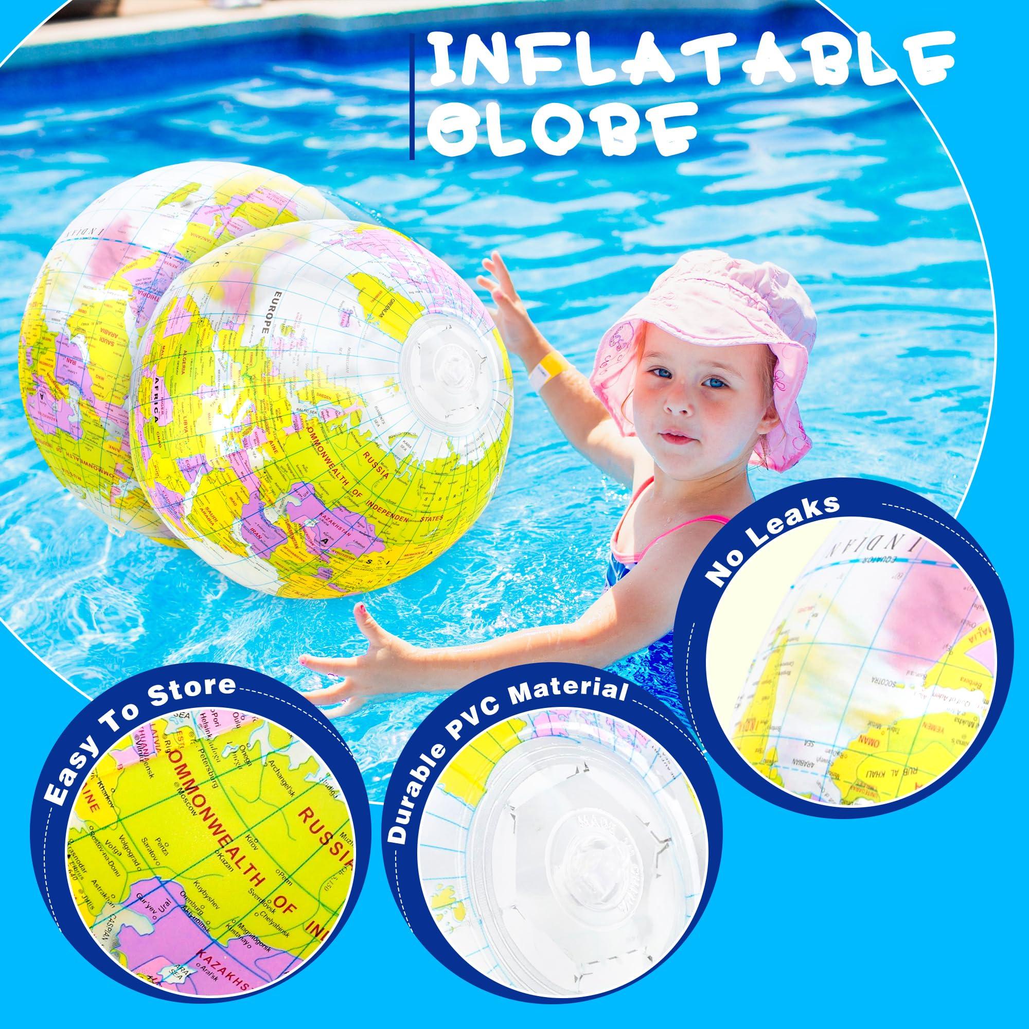 Feradny Feradny 16 inches Inflatable Globe Blow up World Globe PVC Earth Beach Ball Globe Toys for Kids Swimming Pool Game Classroom Playing or Teaching Party Favors Decorations (36)