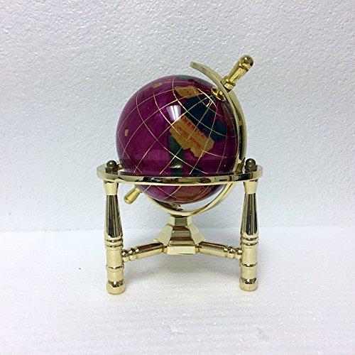 Unique Art Since 1996 Unique Art 6" Tall Pink Pearl Swirll Tripod Gold Leg Table Stand World Map Gemstone Globe