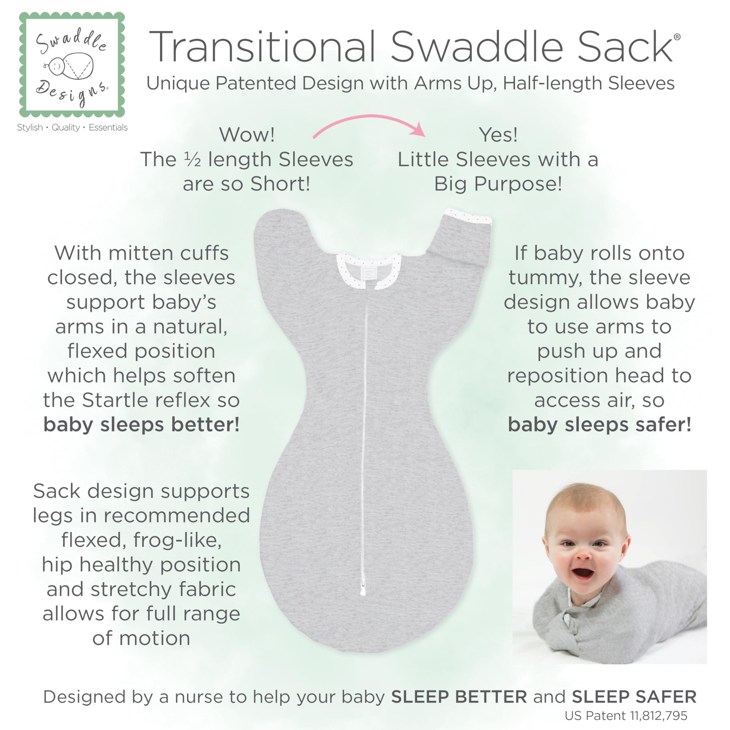 SwaddleDesigns SwaddleDesigns Transitional Swaddle Sack, Arms Up Half-Length Sleeves & Mitten Cuffs, Swaddle for Newborn Transition to Baby Sleep Sack Wearable Blanket, Medium, 3-6 Month, 14-21 lb, Heathered Denim