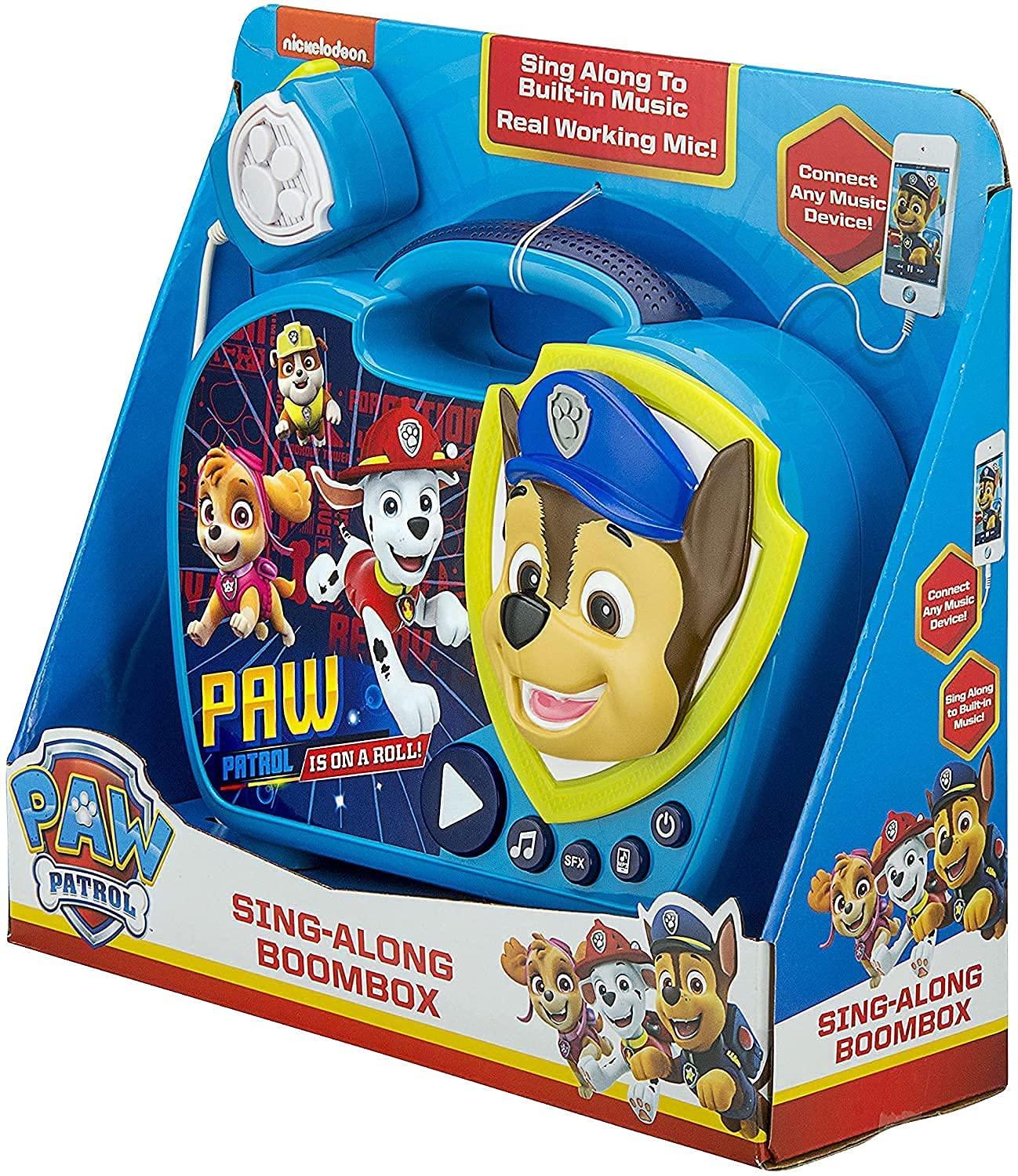 eKids EKids PW-115 Paw Patrol Sing Along Boombox with Microphone, Built in Music, Flashing Lights, Real Working Mic for Kids Karaoke Machine, Connects Mp3 Player Aux in Audio Device, Blue