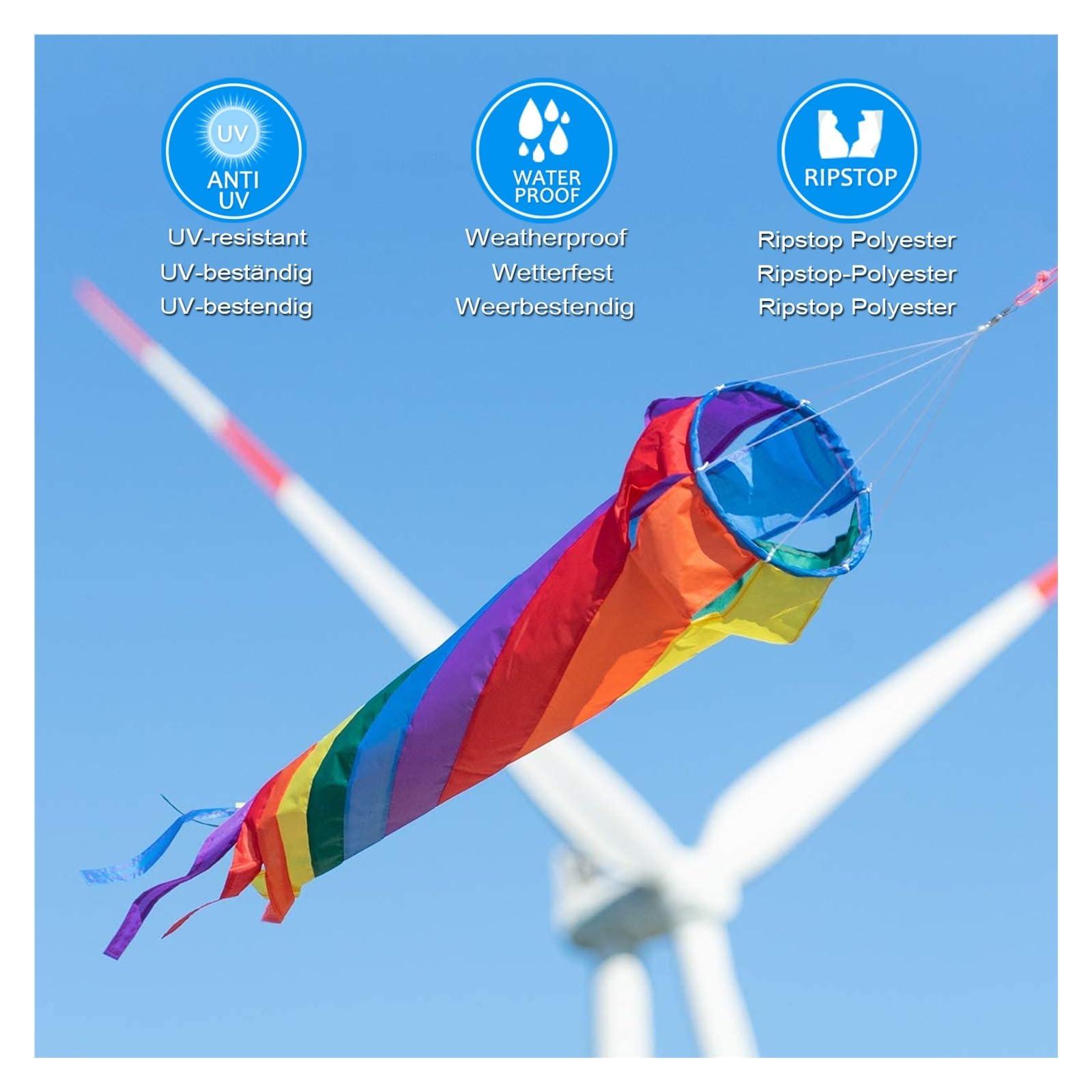 HEXEH HEXEH 90cm Windsock Kite Rainbow Spinning Turbine Windsock with Ball Bearing Swivels for Flag Poles Kite Tail Windsock Pole Outdoor