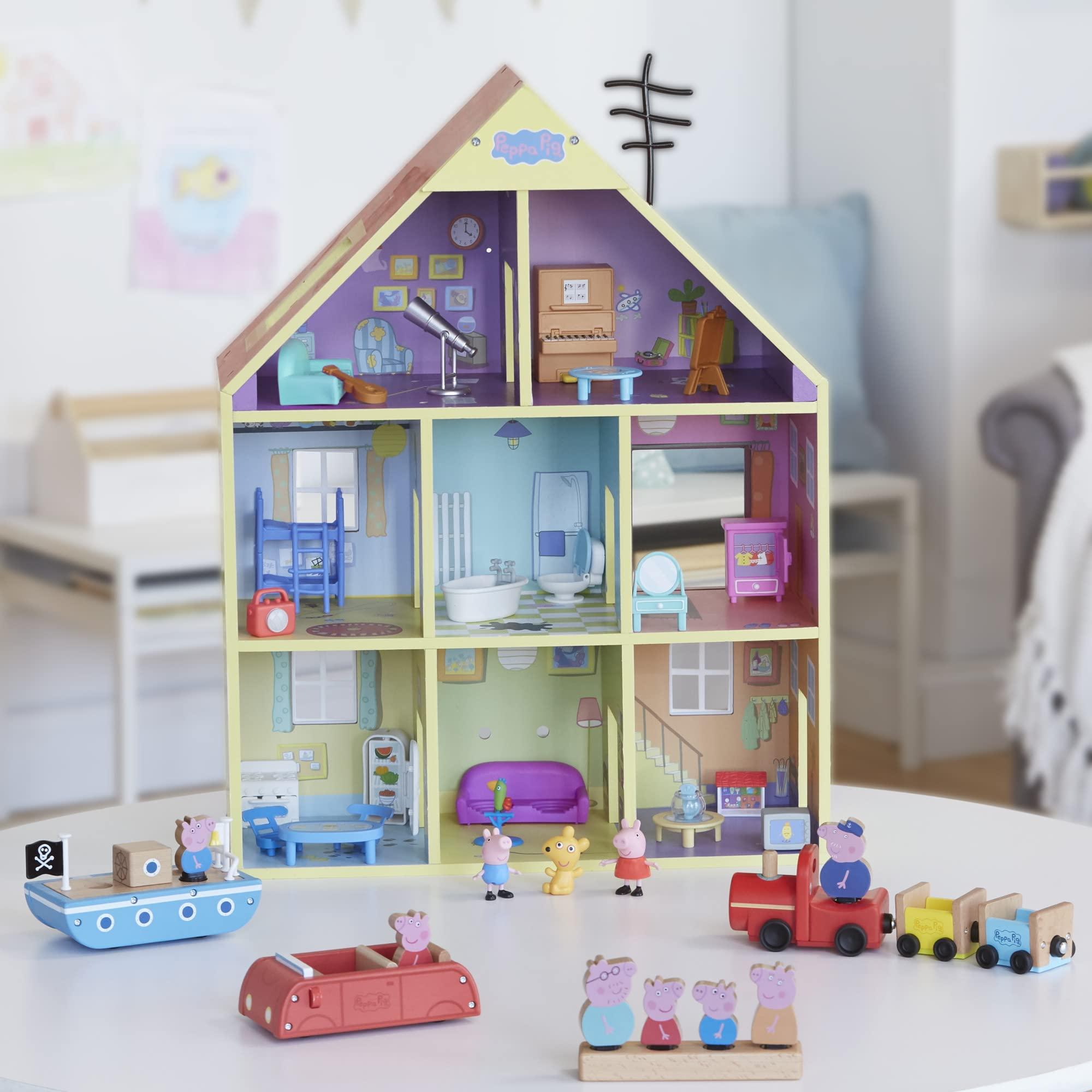 Peppa Pig Peppa Pig Wooden Deluxe Playhouse, 8 Rooms, Includes 2 Fun Figures and 29 Accessories, Made of Responsibly Sourced Wood, for Ages 3 and Up (Amazon Exclusive)
