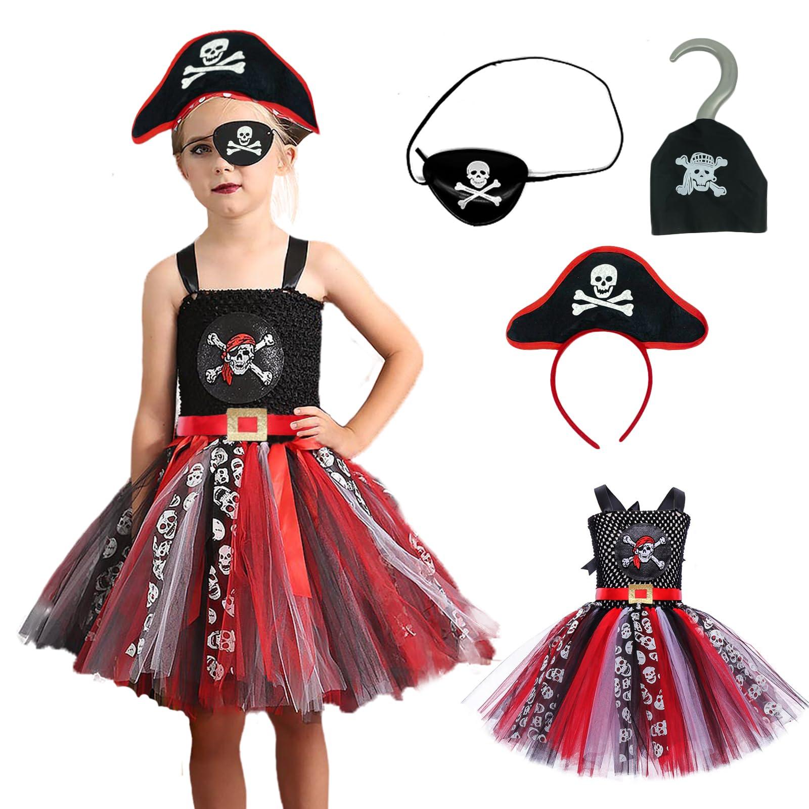 Timisea Timisea Pirate Costume Kit for Girls, Pirate Tutu Dress for Halloween, Girls Pirate Accessory Set, Pirate Costume Toddle