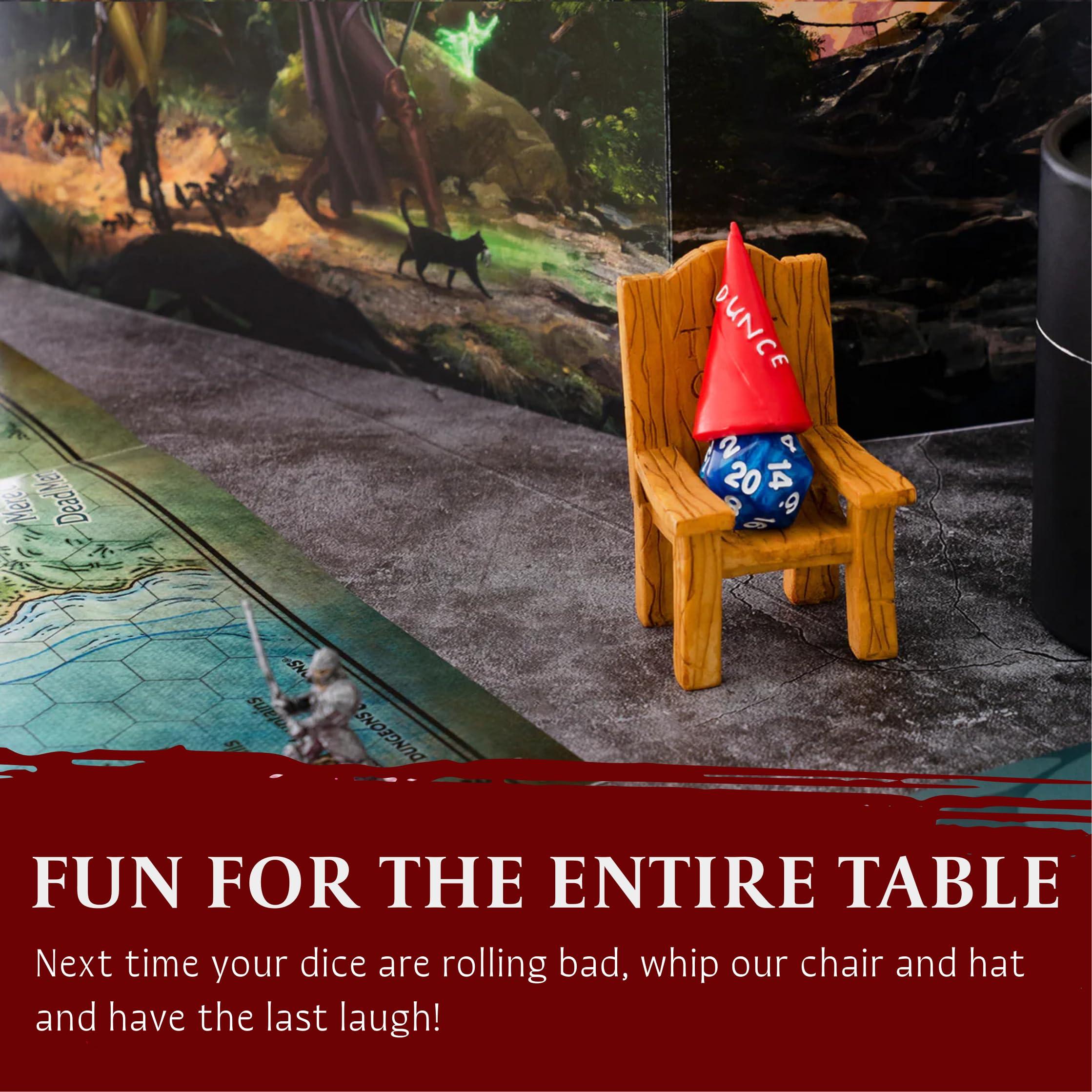 LYNX DnD Dice Jail - Time Out Chair & Dunce Hat - Punish Your Bad Dice in our Chair Of Shame - Accessories / Gift for Dungeons and Dragons. Miniature Chair & Cap Works for all D&D Dice D20, D10, D8, D6, D4