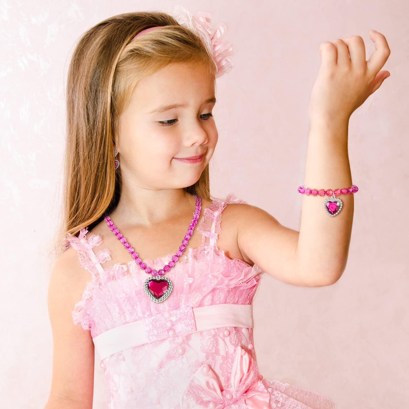 Henoyso Henoyso 6 Set Princess Jewelry Dress Up Jewelry Princess Pretend Toy Jewelry Set with Necklace Bracelet Rings Earrings Princess Costume Jewelry Beaded Toy Necklace for Party Favors Costume (Colorful)