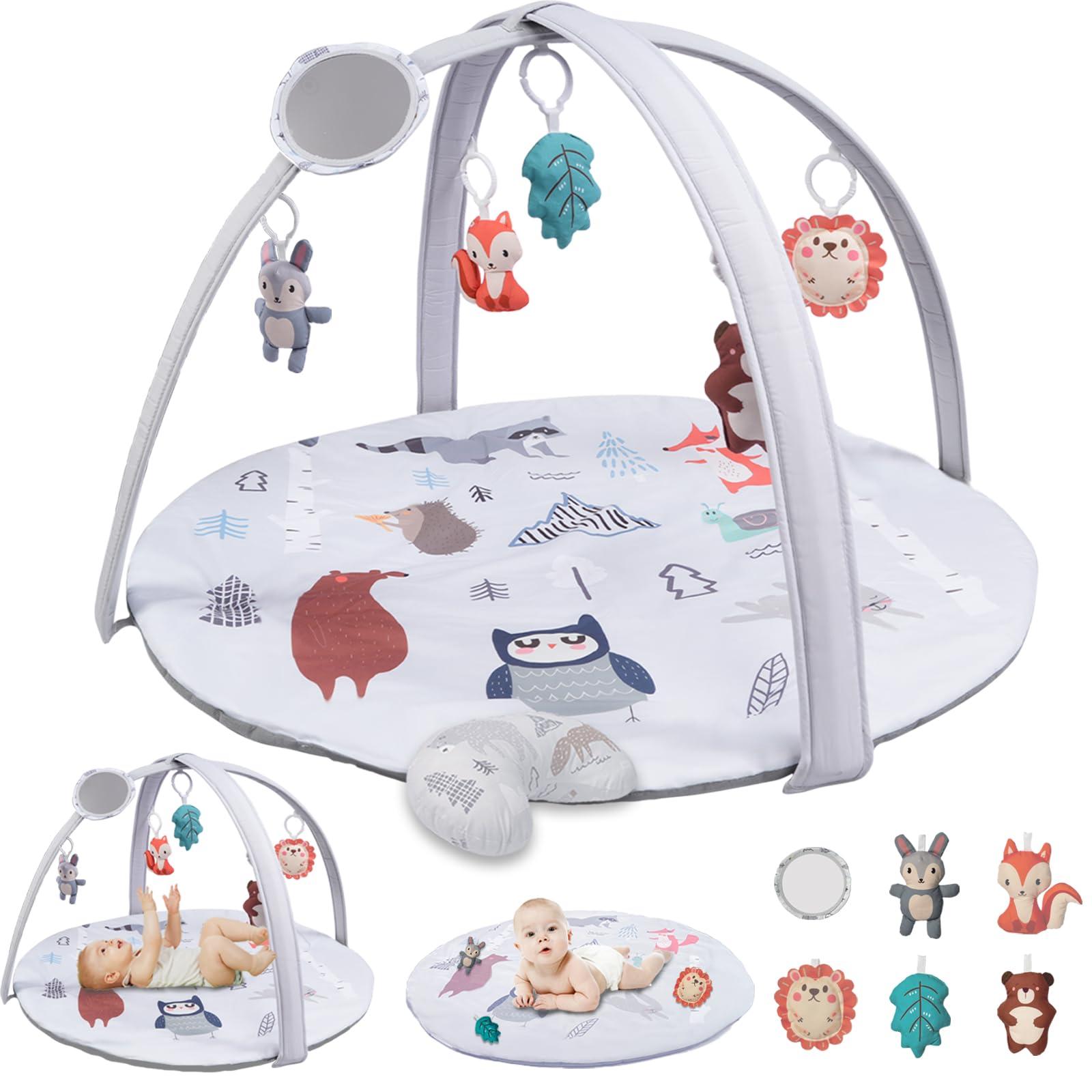 BAYMI BAYMI Baby Gym Play Mat, Baby Play Gym with 6 Detachable Sensory Toys, Foldable Tummy Time Activity Mat for Sensory & Motor Skills Development, Baby Toys Gift for 0-3, 3-6, 6-12 Months