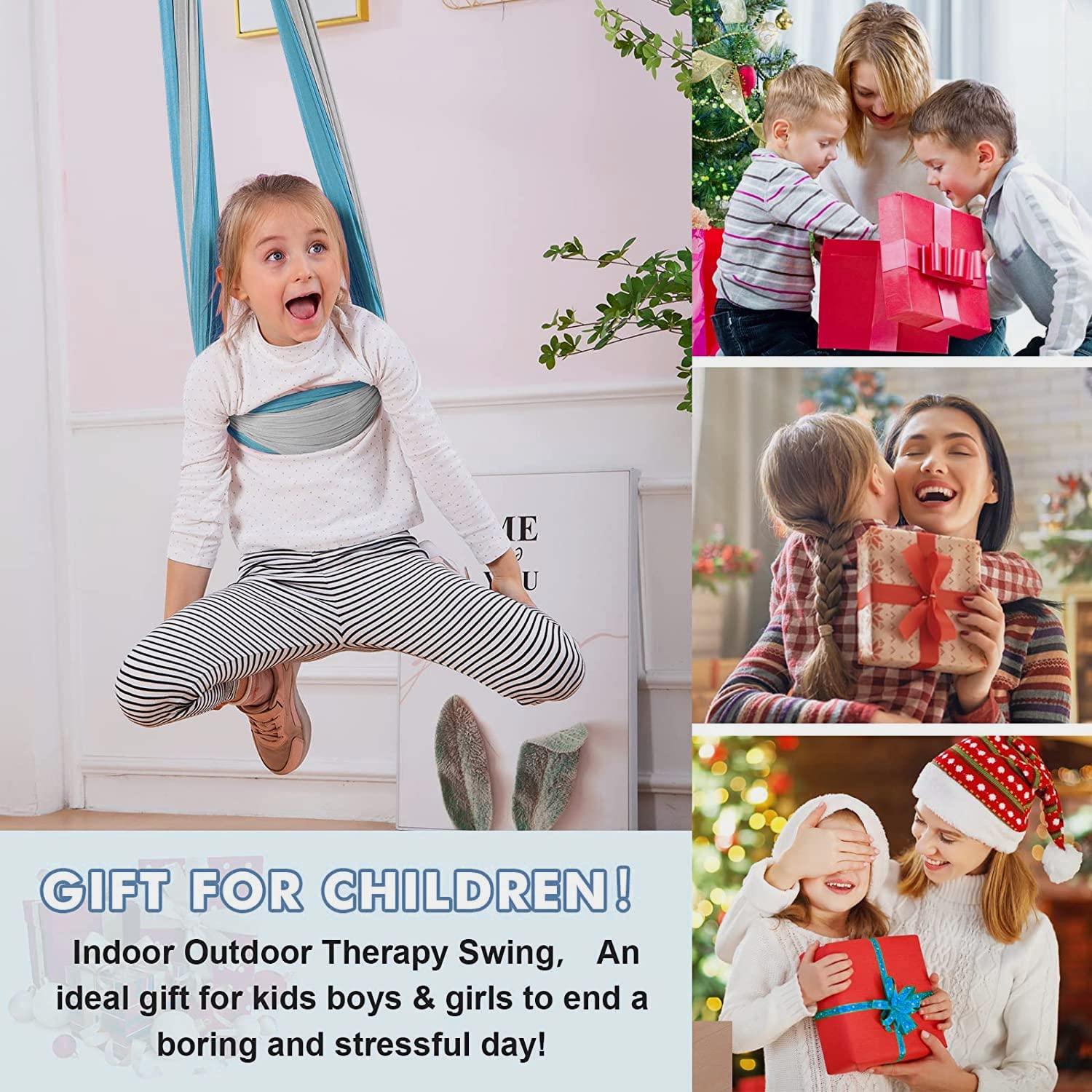 BSFHQS Sensory Swing For Kids 360 Swivel Sensory Child Therapy Swings Double Layer Strong Soft Nylon Elastic Outdoor Indoor Cuddle Swing Hammock Has A Calming Relaxing Effect For Children ( Color : Lake Gre