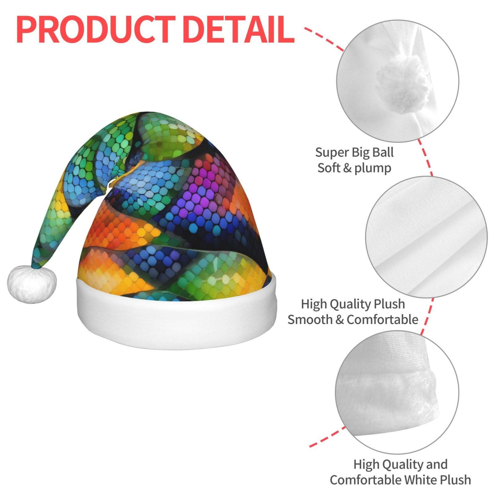 DngSer DngSer Rainbow Fish Scale Classic Santa Hat - Plush Christmas & New Year Headwear - Perfect Xmas Party Supplies & Favors