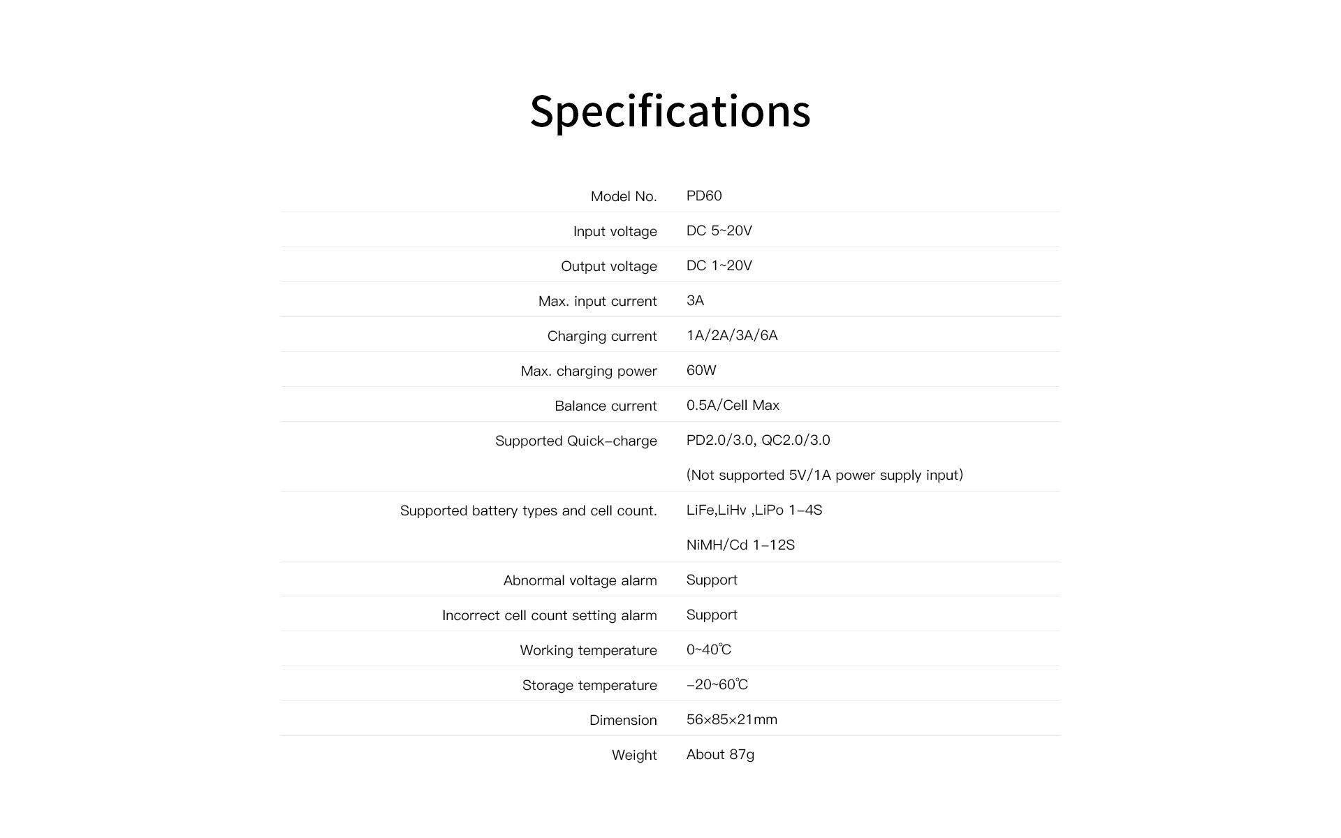 ISDT ISDT PD60S XT60 Connector 60W 6A Battery Balance Charger Type-C Input for 1-4S Lipo BatteryLife, Lilon, LiHv/Pb/NiMH Battery - XT60