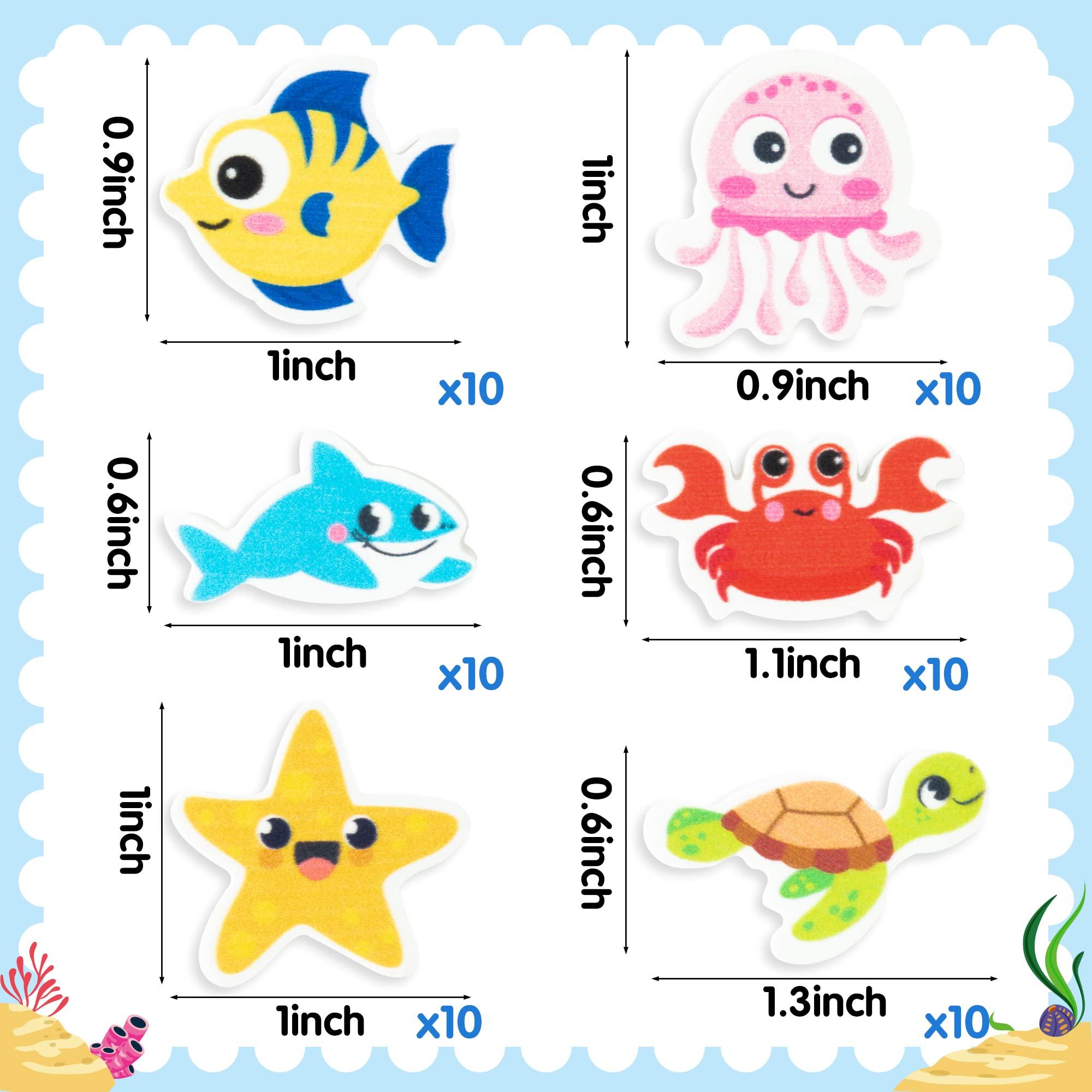 Yopyame Yopyame 60Pcs Ocean Animals Mini Erasers for Kids Bulk Assorted Novetly Sea Animals Pencil Erasers Cute Puzzle Eraser Desk Pet School Classrrom Prize Student Homework Rewards Gift Filling Party Favors