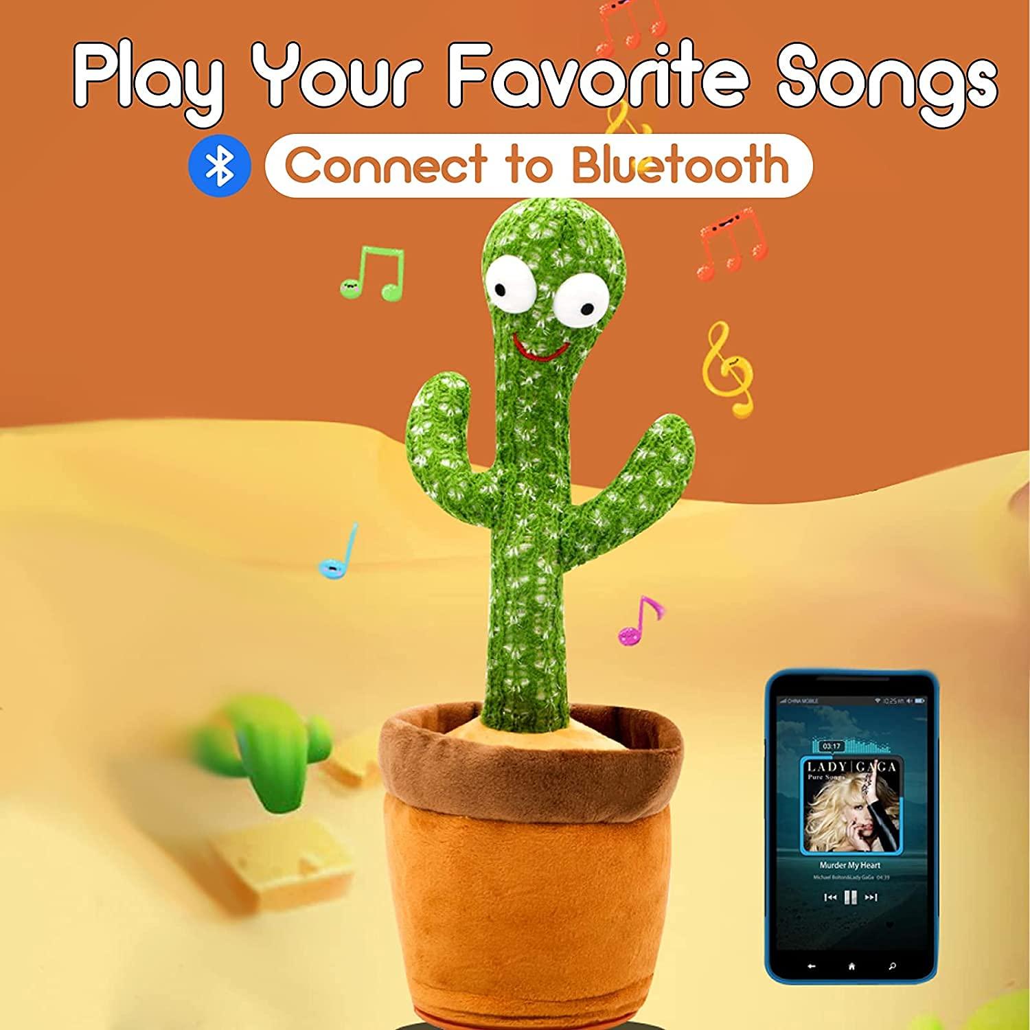 MidnightSinging 2023 Dancing Cactus Toy Bluetooth [Play Your Songs] Record Repeating What You Say, Rechargeable Singing Talking Cactus Toy Gifts for Baby Boys and Girls