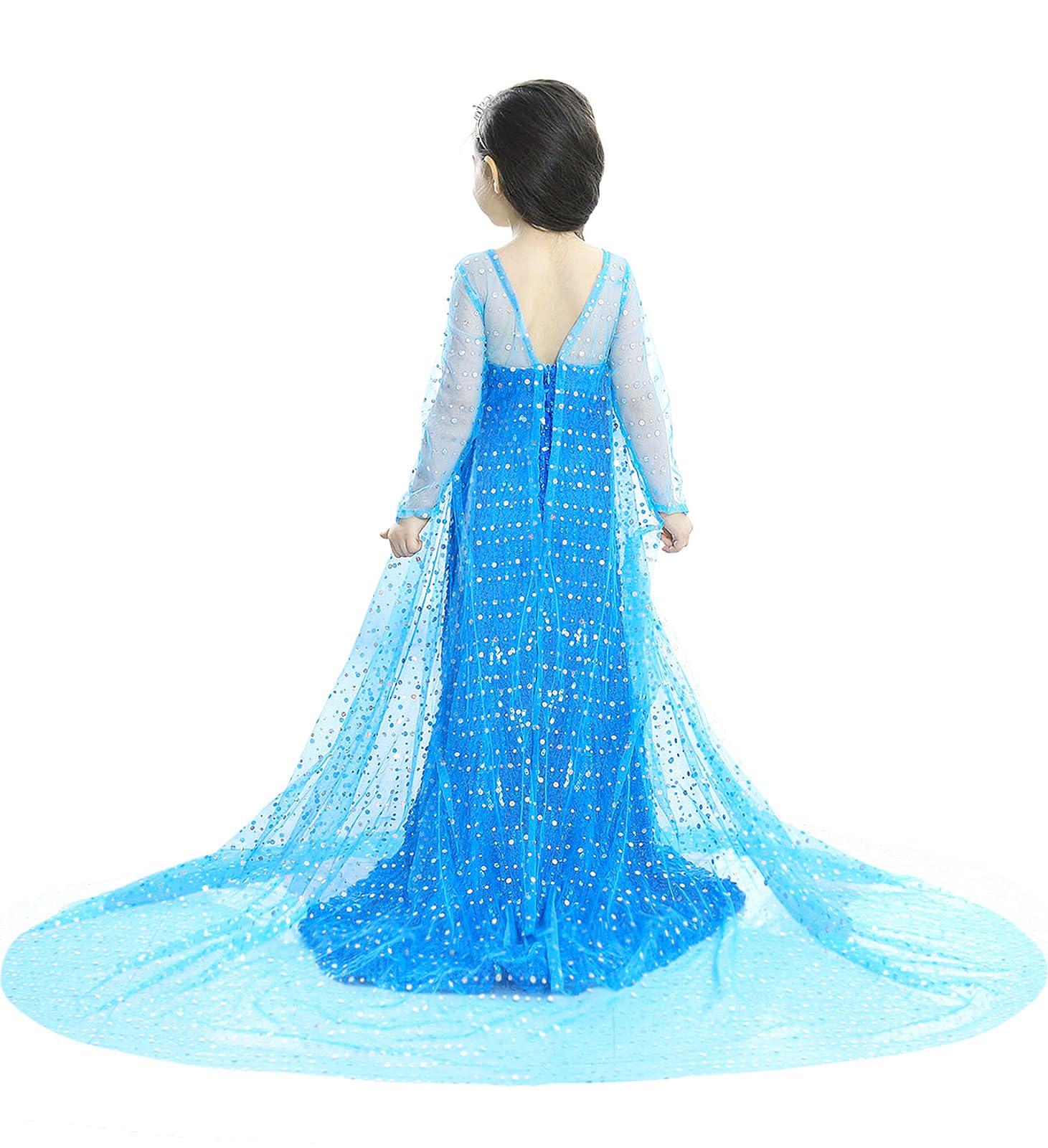 Esvaiy Esvaiy Girls Princess Elsa Dress Costume - Luxury Sequin Halloween Birthday Party Dress Up Kids 3t 4t 5t 6t 7t 8t (5-6 Years, Blue)