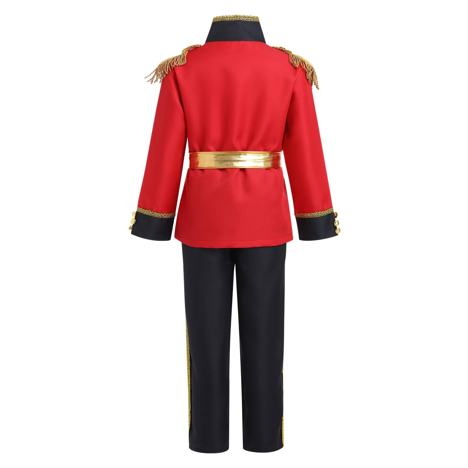 IBAKOM Prince Charming Costume for Boys Halloween Christmas Cosplay Outfits Toddler Boy Prince Outfits Kids Medieval Royal Knight Dress Up with King Crown Red Coat Hero Costume Red+BlacK (4PCS? 3-4 Years