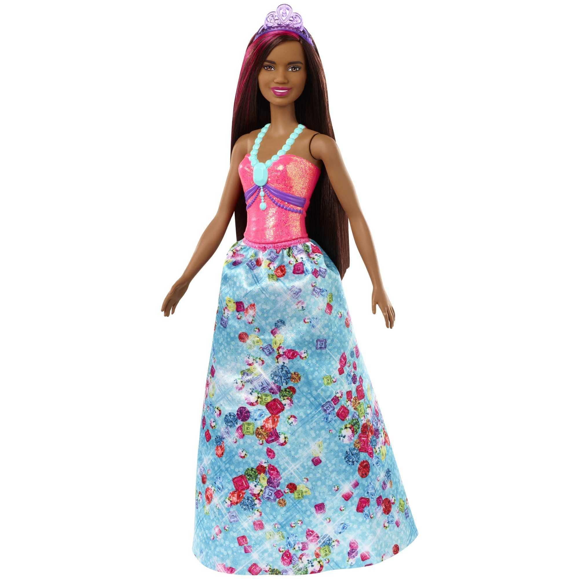 Barbie Barbie Dreamtopia Royal Fashion Doll & Accessory, Brunette with Pink Hairstreak Wearing Removable Blue Skirt & Headband