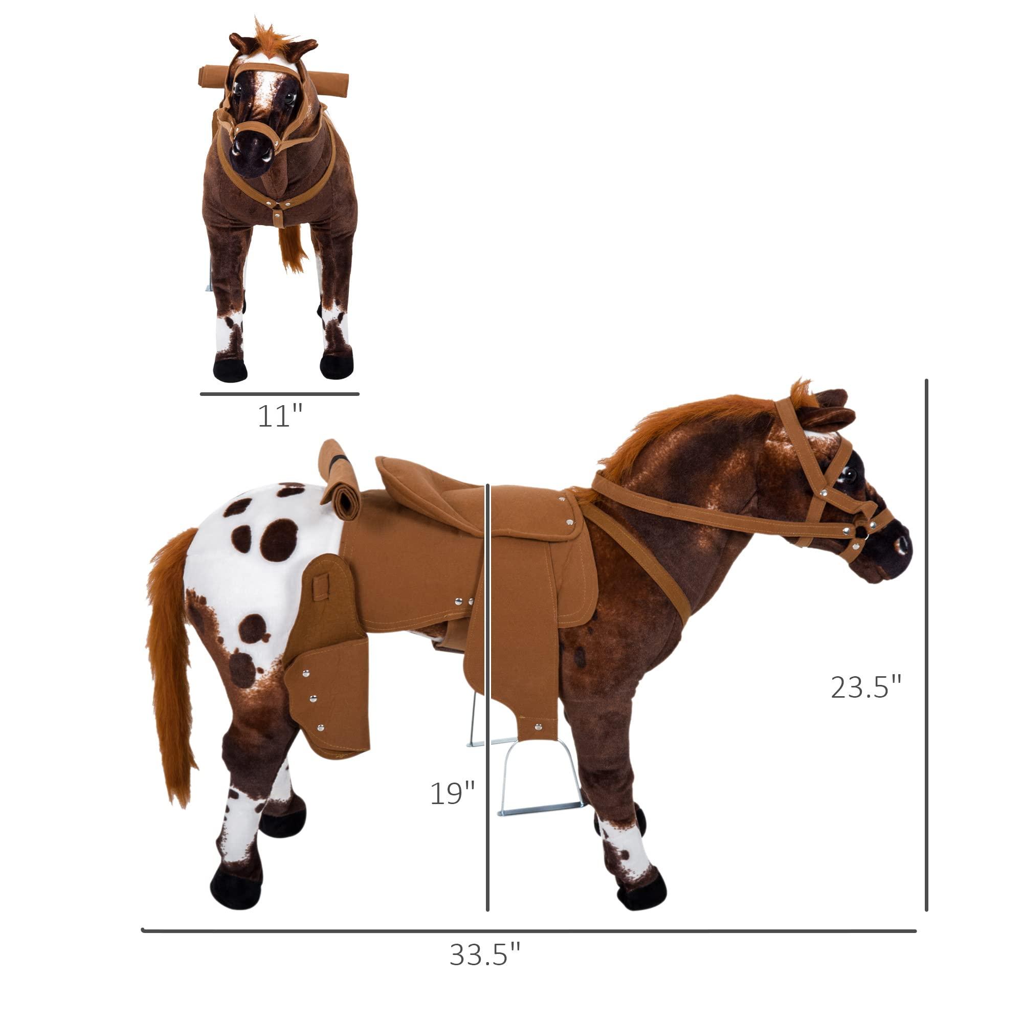 Qaba Qaba Sound-Making Ride On Horse for Toddlers 3-5, with Neighing and Galloping Sound, Stuffed Animal Horse Toy for Kids with Padding, Soft Feel, Brown