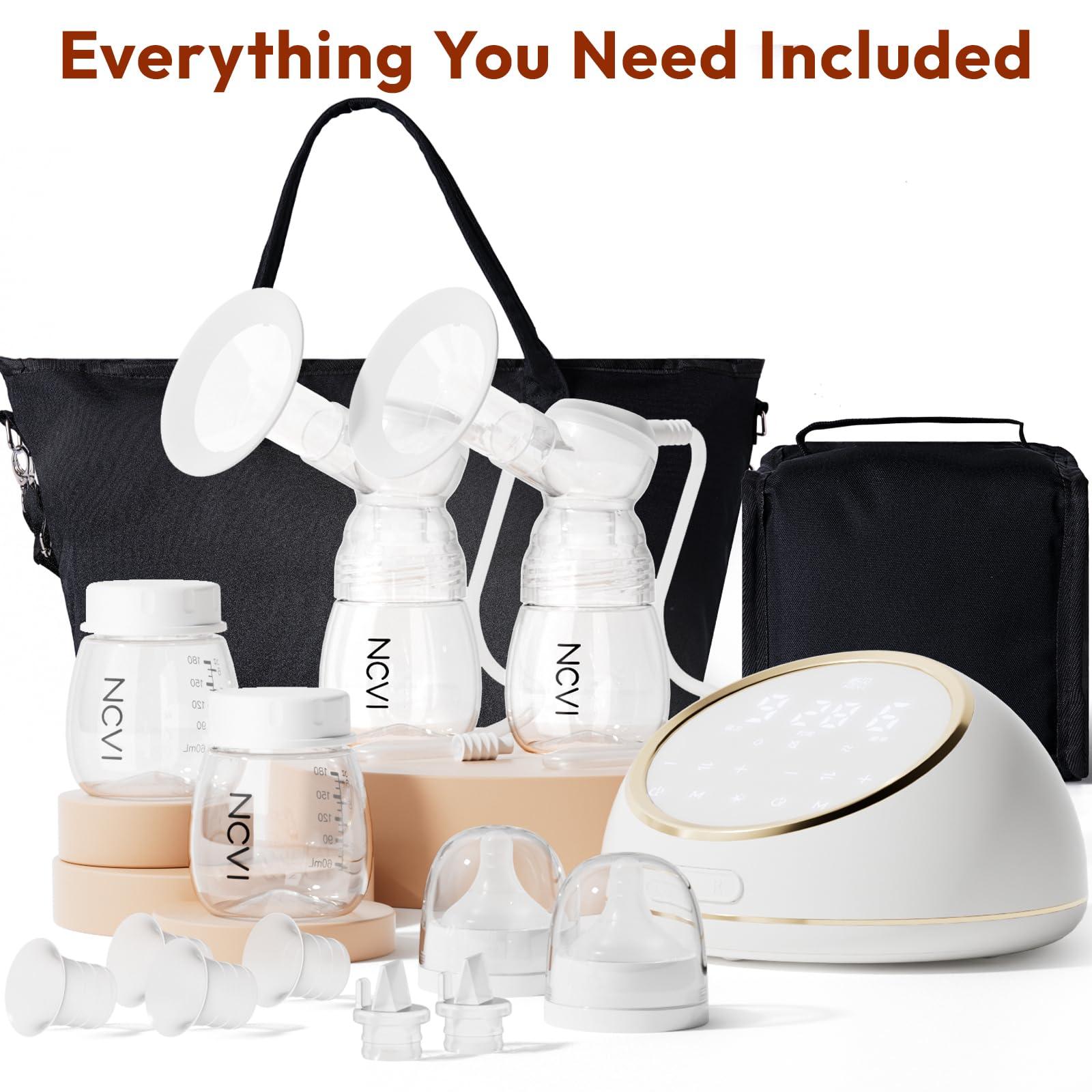 NCVI NCVI Electric Breast Pump F1, VibesFlow Dual Control Pump, Hospital-Grade Suction and Double Side Independent Rhythm, Micro-Vibration Milk Pump, Breastfeeding Kit with Storage Bags & Cooler Bags