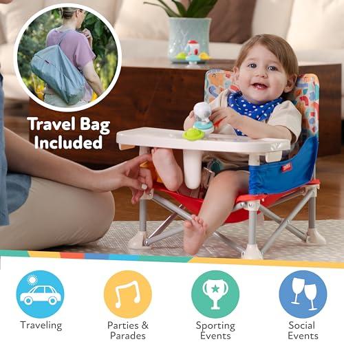 Nuby Nuby Easy Go Pop-Up Booster Seat with Removable Tray - 6+ Months - Portable Booster Seat for Floor for Indoor/Outdoor Use - 3-Point Safety Adjustable Straps - Includes Travel Bag - Fun Faces