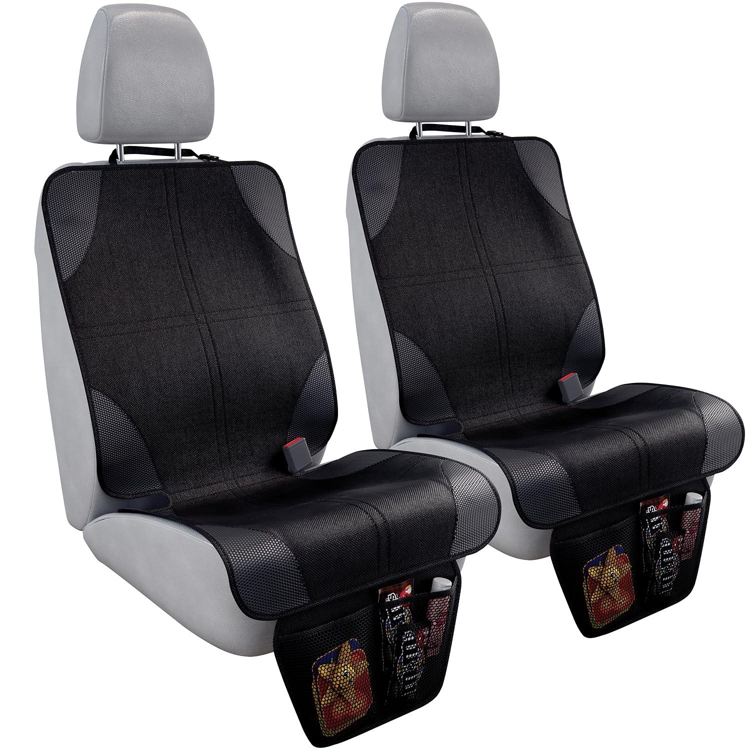 lebogner Car Seat Protector For Child Car Seat, Car Seat Protection For Baby Carseat, Non-Slip Seat Protector Under Baby Car Seat, Thick Padding Seat Cover For Car Seat With 2 Mesh Storage Pockets, 2 Pack