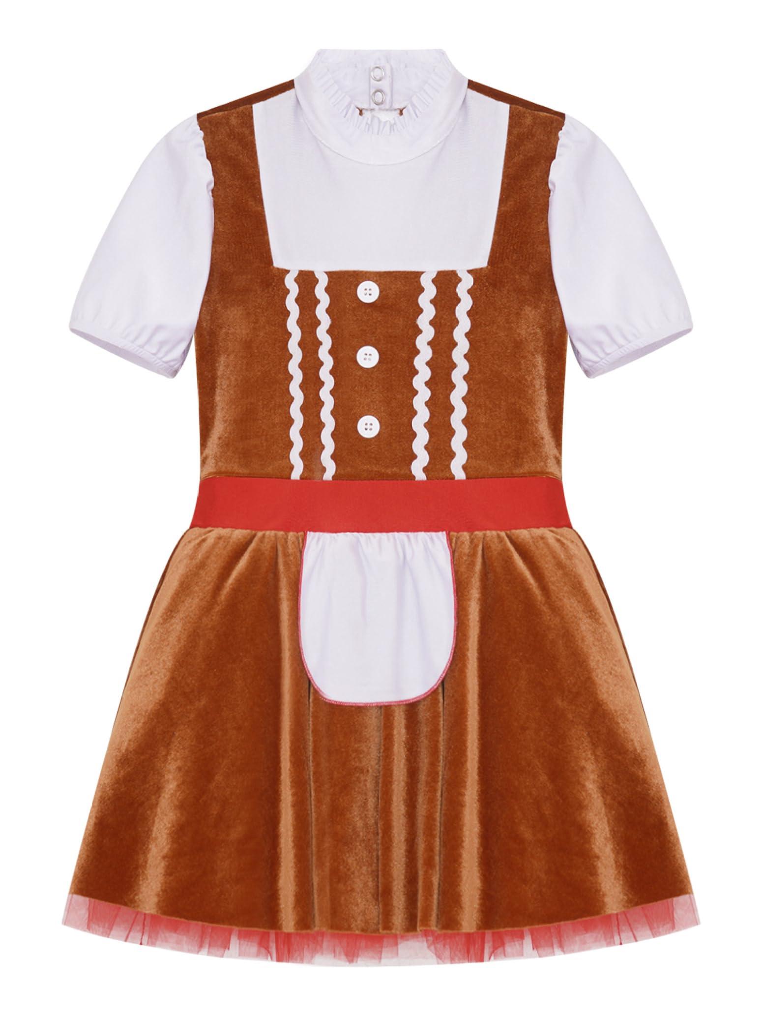 Lorilida Lorilida Girls Christmas Gingerbread Man Tutu Dress Brown Velvet Ball Gown Fancy Dress Up Bodysuit Brown 6 Years