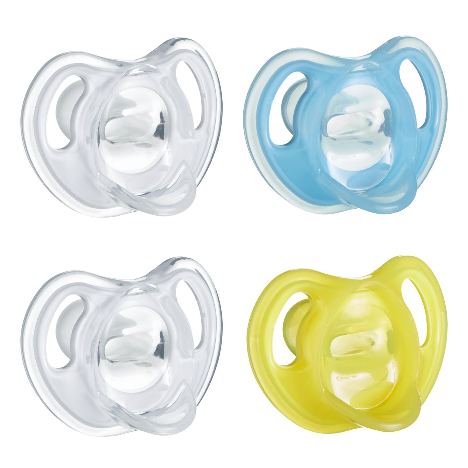 Tommee Tippee Tommee Tippee Ultra-Light Silicone Pacifier, Symmetrical One-Piece Design, BPA-Free Silicone Binkies, 6-18m, 4-Count